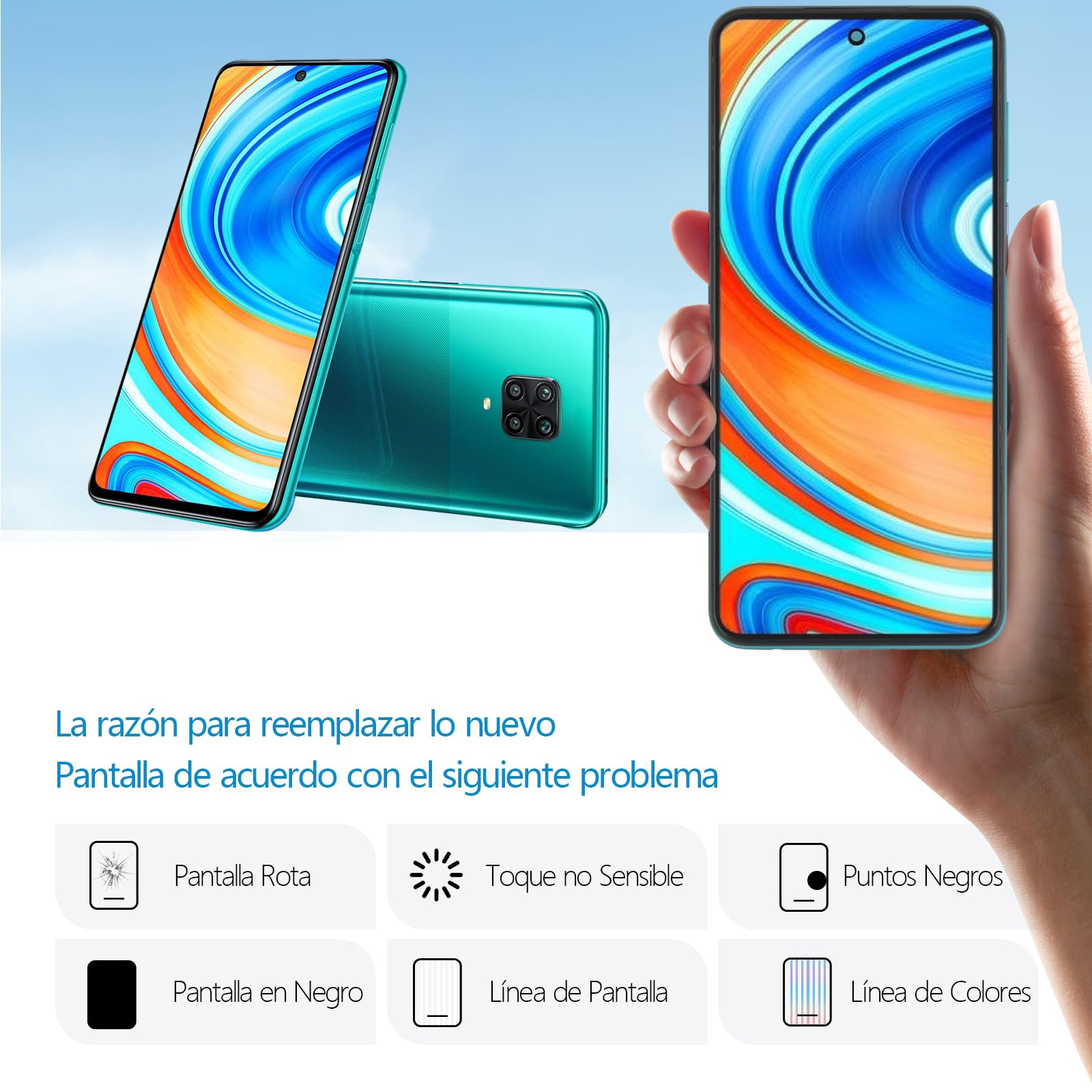 RongZy para Xiaomi Redmi Note 9S/Note 9 Pro Reemplazo de Pantalla Táctil LCD + Compatible con Redmi Note 9S/Note 9 Pro el Kit de Herramientas de la Pantalla de Montaje del Teléfono(Verde con Marco)