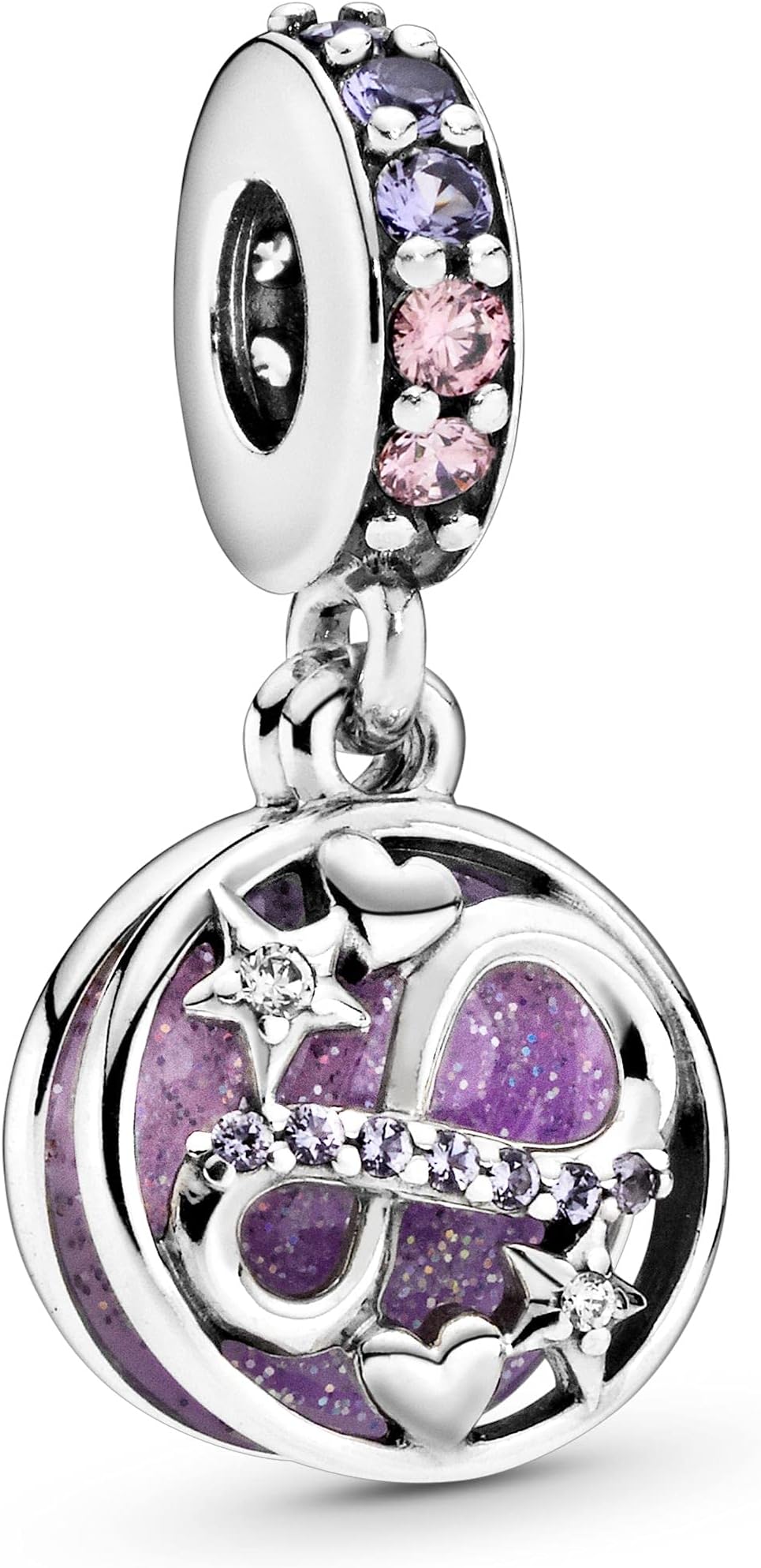 PANDORAGlittering Infinity Hearts & Stars, Pink Crystals, Mixed Enamel & Clear CZ 925 Sterling Silver Dangle Charm - 798829C01
