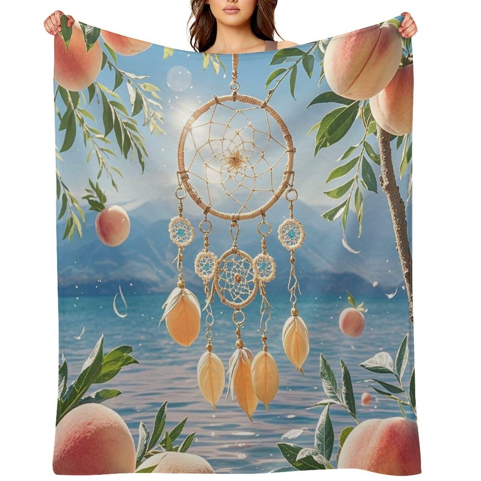Peach Dream Catcher Throw Blanket for Couch and Bed Super Soft Warm Lightweight Throw Blankets Cozy Fuzzy Flannel Blanket Personalized Decorative Blankets for Sofa Decor 30"x40"