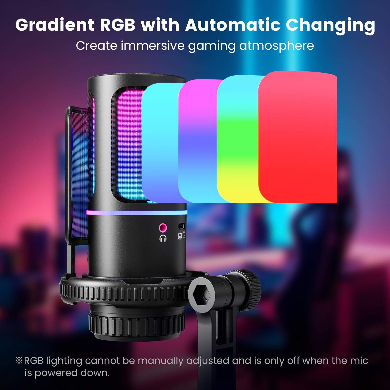 SINWE Microfono da gioco con cancellazione del rumore e controllo del guadagno - Micro USB PC per streaming, giochi, podcast, PC, PS4 - Include filtro anti-pop, supporto antiurto, silenziatore veloce