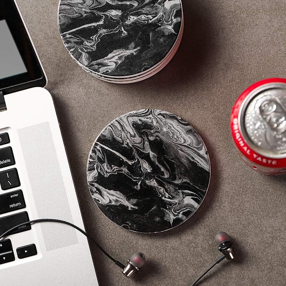 LIFVER Coasters for Drinks Absorbent, Ceramic Coasters Set of 6 with Cork Base, Protect Wooden Table or Furniture from Scratched, Drink Coasters with Holder - Grey
