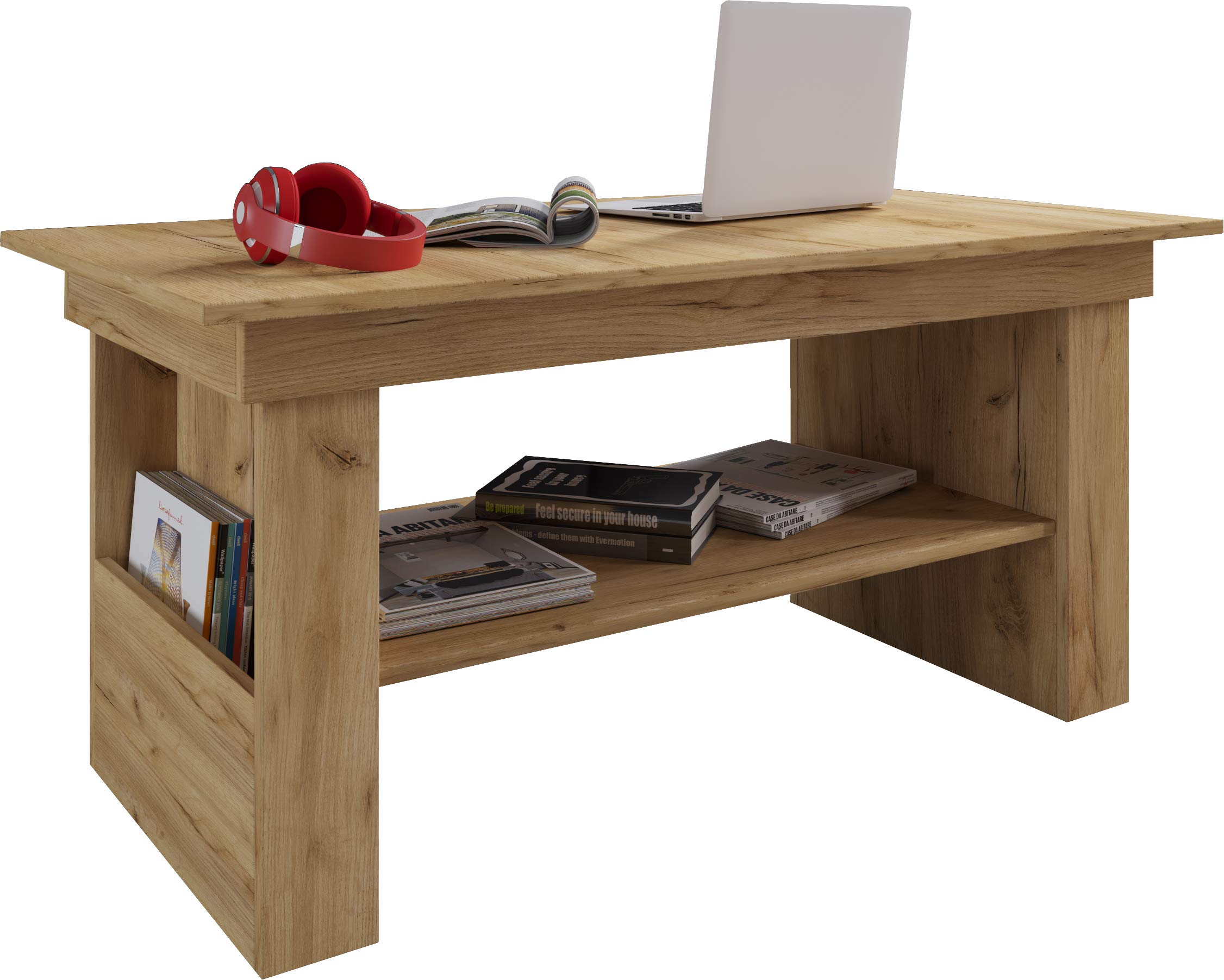 VCM Holz Couchtisch Schlicht | Maße ca. H. 52 x B. 115 x T. 58 cm | Wohnzimmertisch - Kobila höhenverstellbar ausziehbar Honig-Eiche