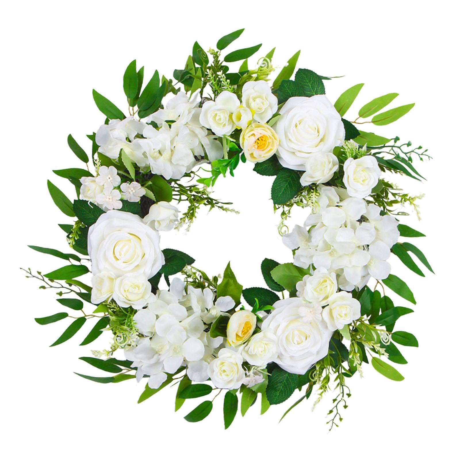 Milageto Ghirlanda Porta Anteriore Artificiale Decorazione Ornamento Sospeso Primavera Tessuto Pp Riutilizzabile Centrotavola Adatta per, Bianco