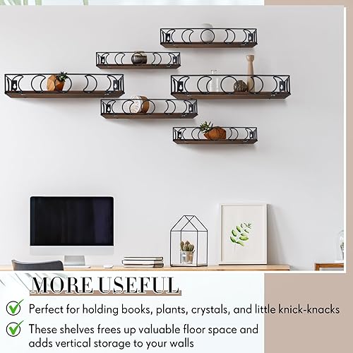 Miniatura 6 de Estante flotante de fase lunar de 3 tamaños para decoración de pared, estantes rústicos para plantas de libros, estantes de almacenamiento montados