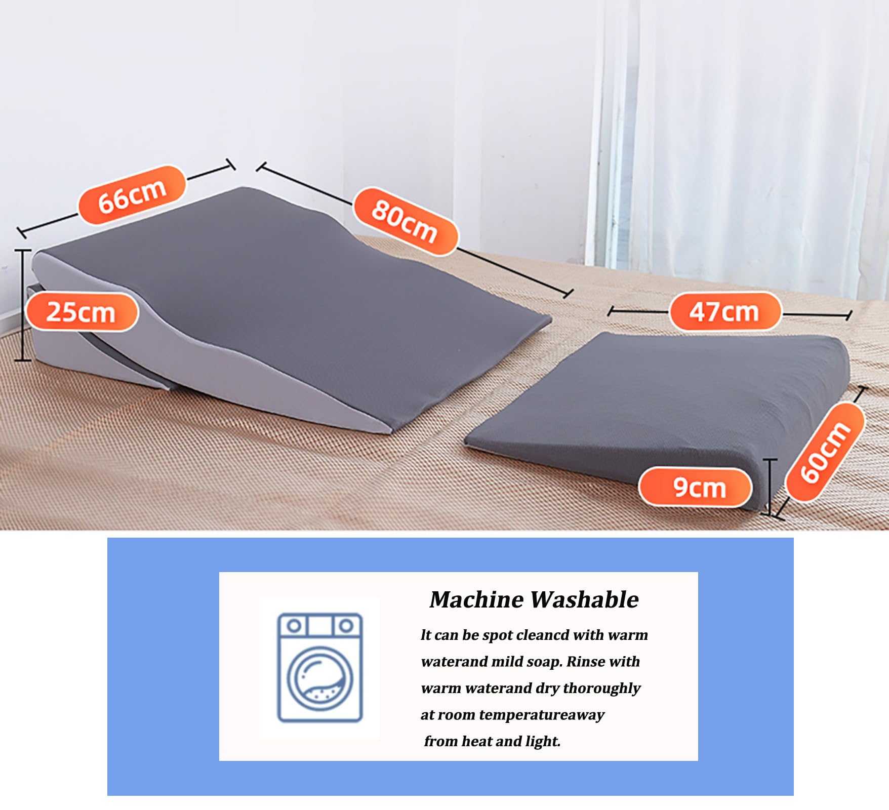 Set di cuscini a cuneo per reflusso acido, cuscino ortopedico in memory foam triangolare, per alleviare il dolore al collo, alla schiena e alle gambe