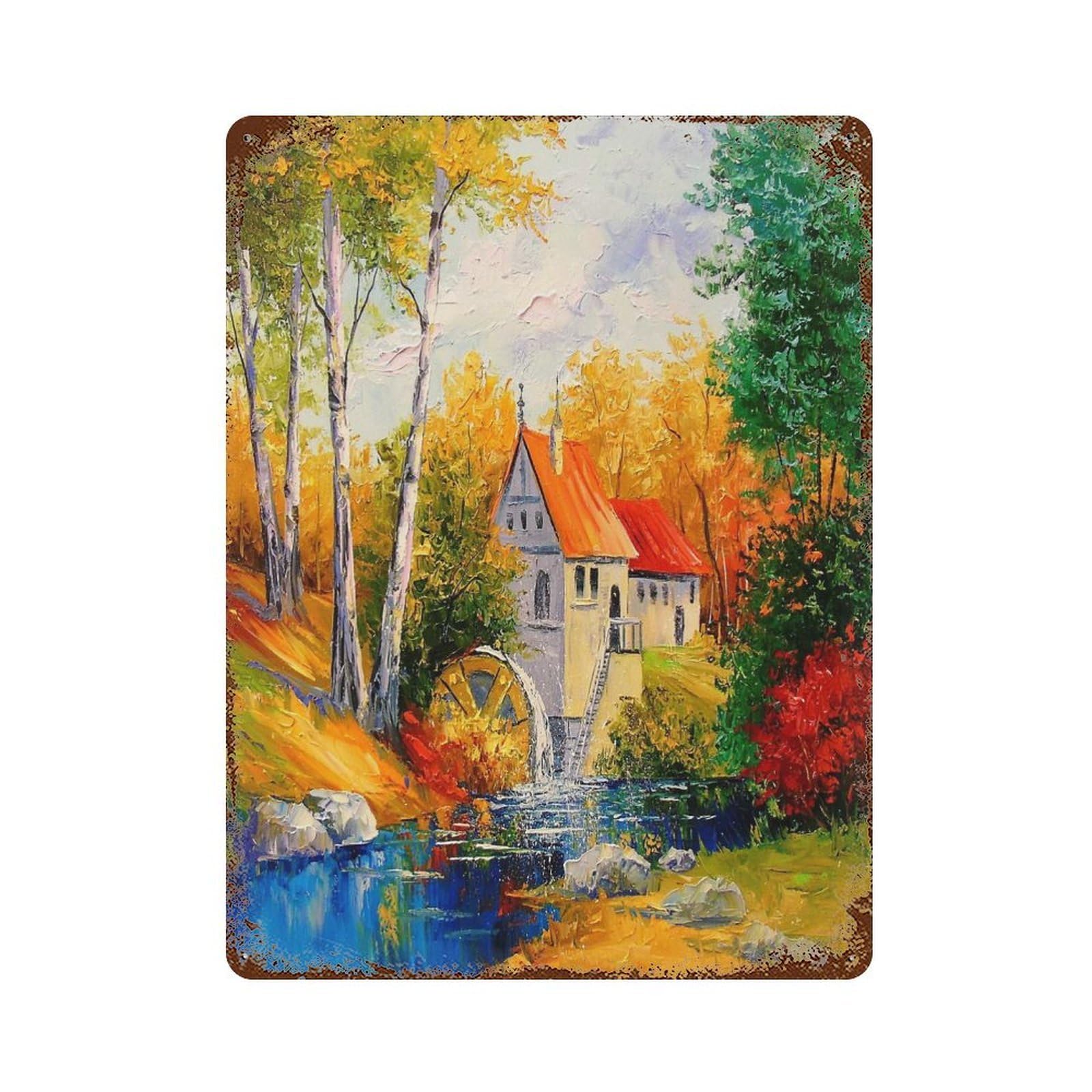 Aged Metal Wall Plaque with The Mill Design 15.7"x11.8", for Cafe, Home Bar And Lounge Decor, Novelty Wall Decor
