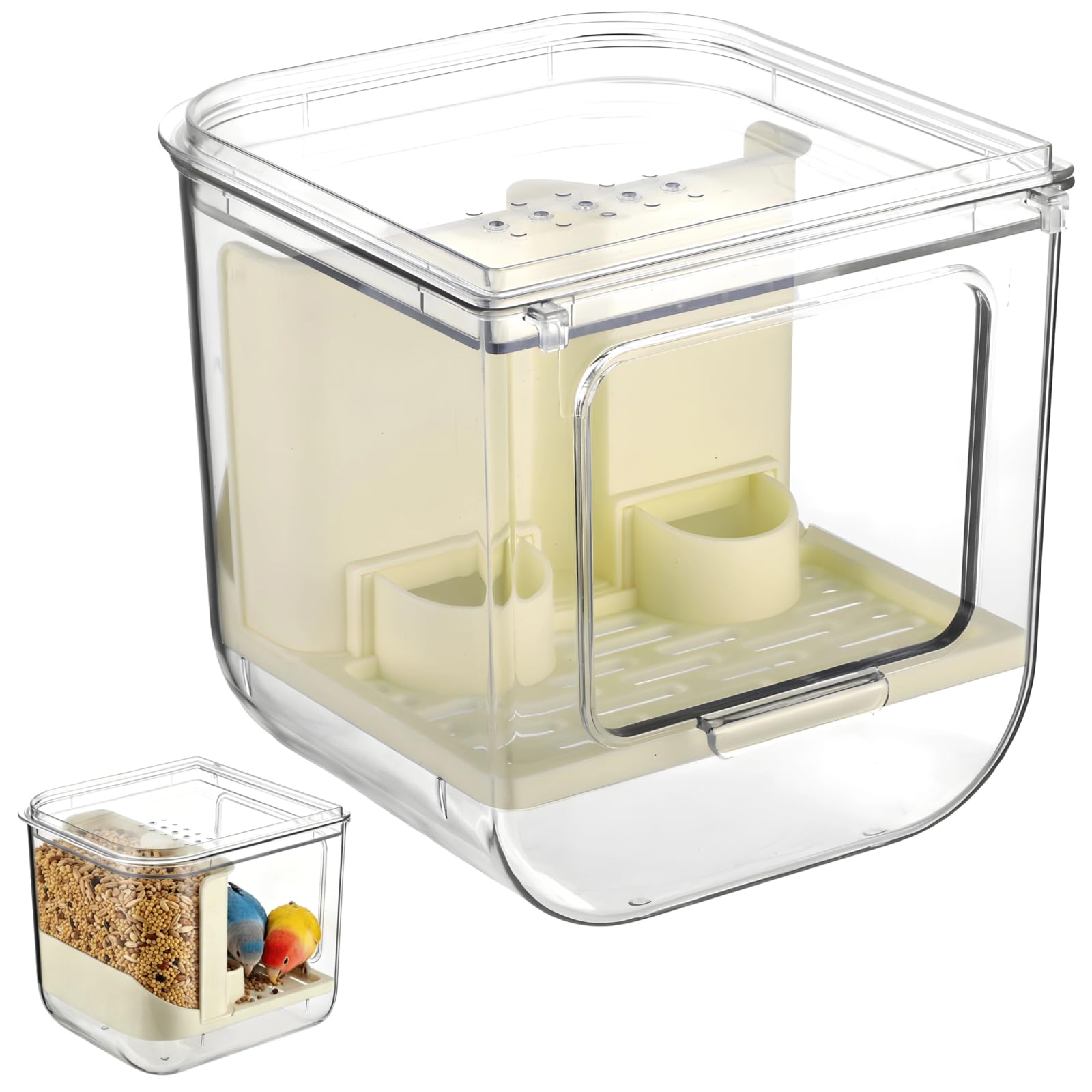 Générique Mangeoire automatique pour oiseaux, récipient transparent en plastique, capacité 700 g, accessoires de cage pour perroquet, perruche ondulée et calopsitte