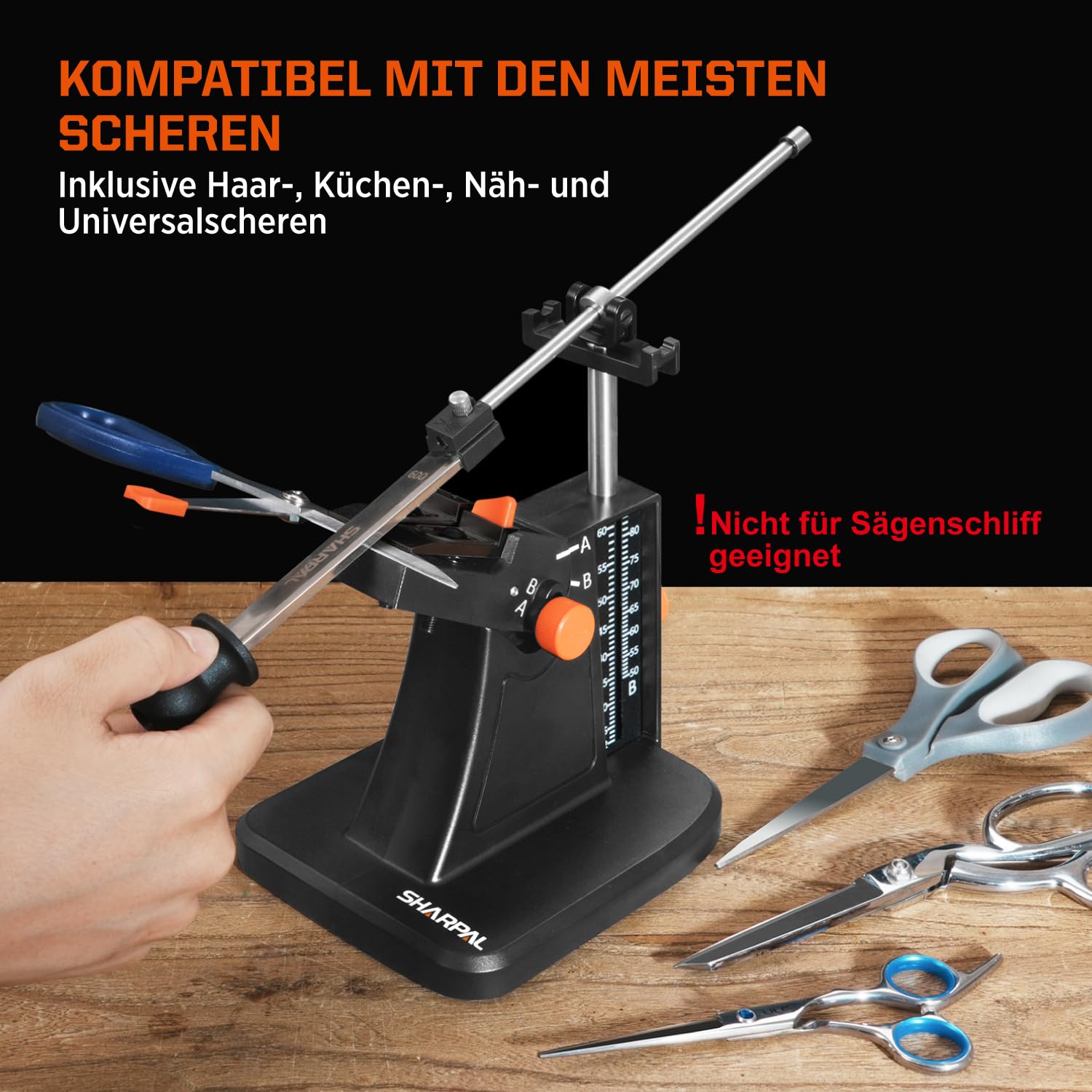 SHARPAL 201H Diamantschärfer für Scheren & Gartengeräte – 22°-84° Winkel, 325/600 Korn | Schärft Küchen-, Haarschneide-, Nähscheren, Rasenmähermesser, Astschneider & Heckenscheren