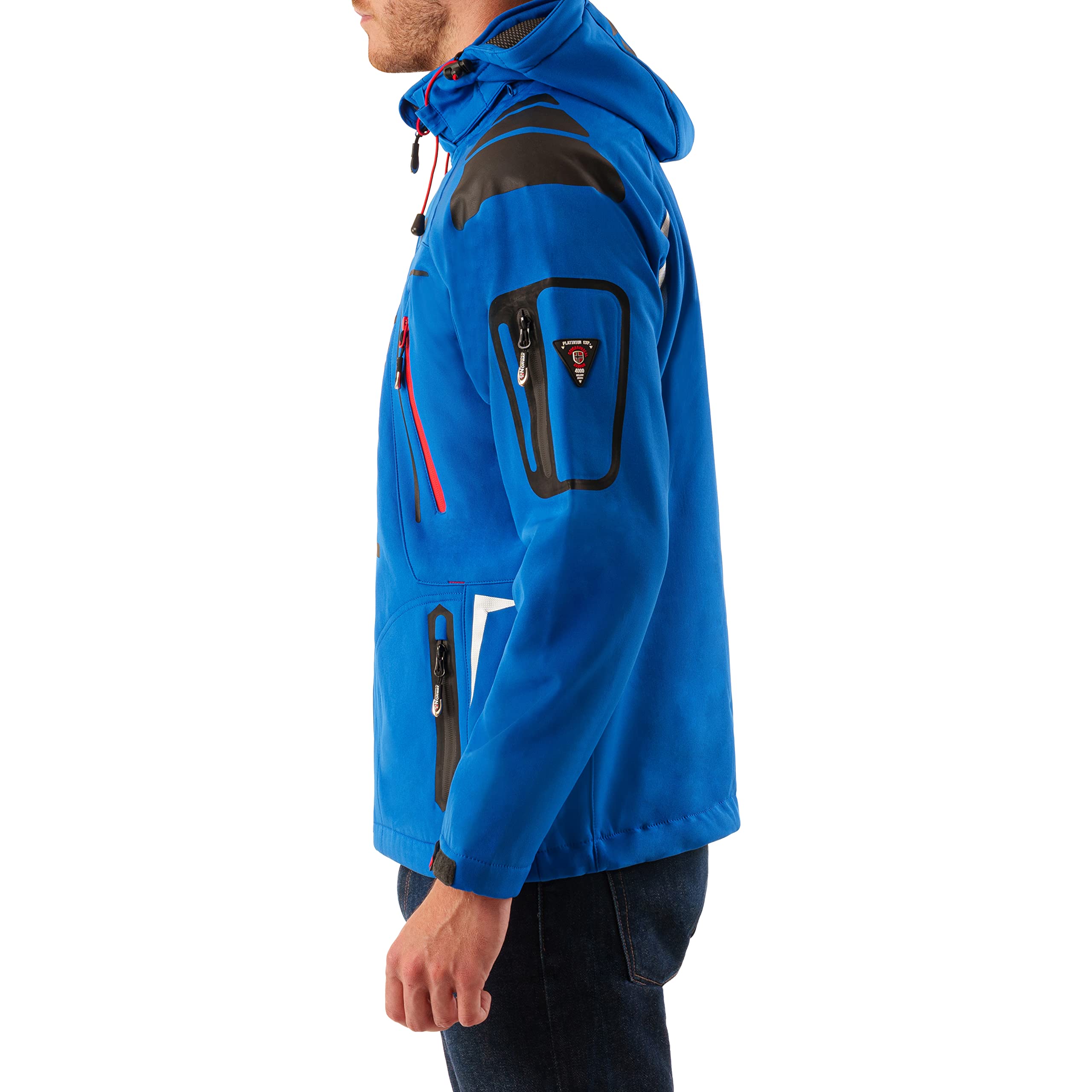 Geographical Norway Męska kurtka softshellowa, funkcyjna, outdoorowa, wodoodporna, w zestawie z beanie urbandreamz, Royal Tn, S