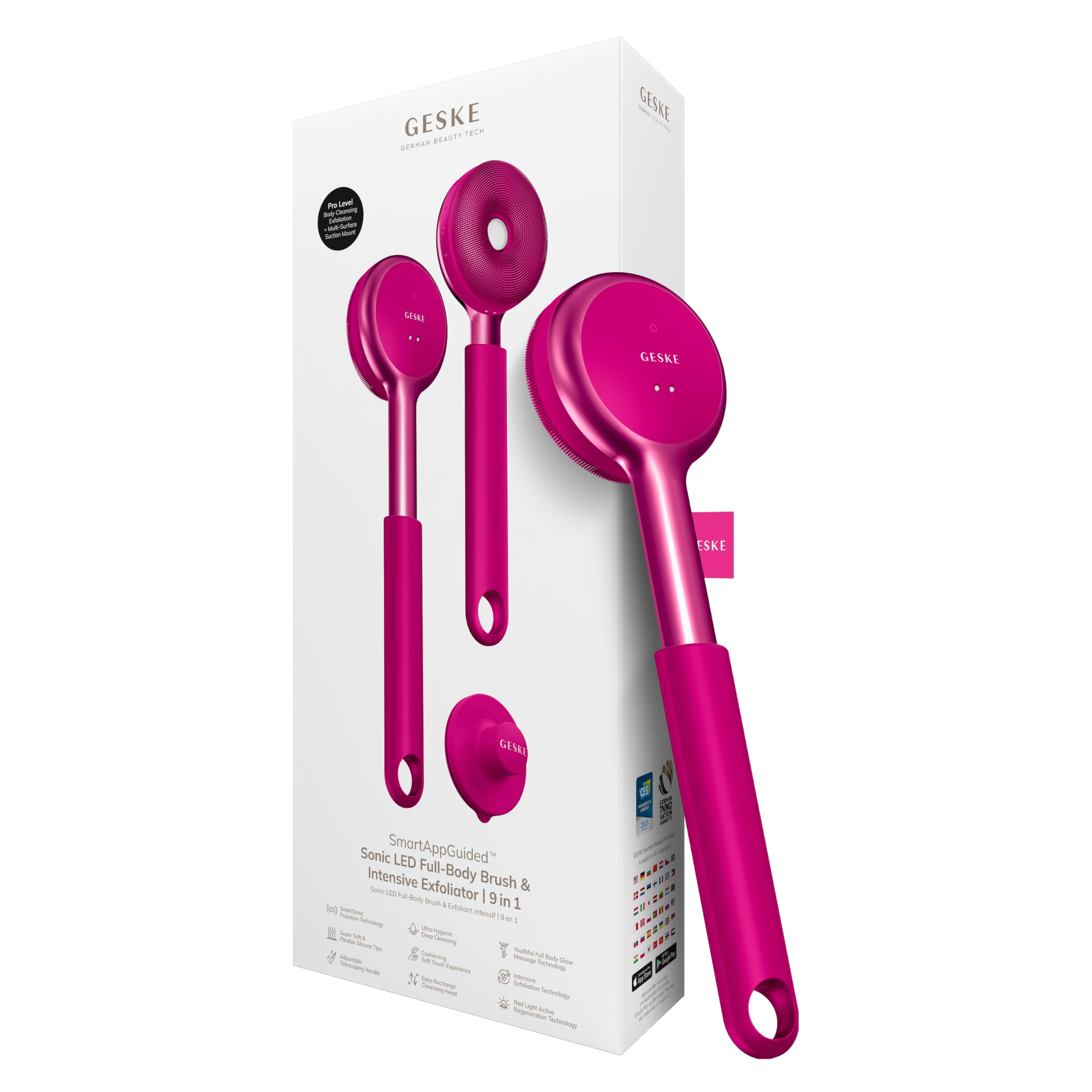 GESKE Sonic LED Full-Body Brush & Intensive Exfoliator 9in1 | Körperbürste | Elektrische Körperreinigungsbürste & Intensivpeeling | Tiefenreinigung und Massage | SmartSonic Pulsations