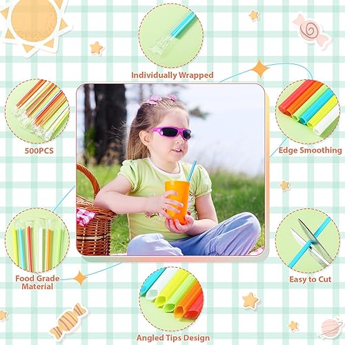 Miniatura 10 de Gerrii 1000 popotes de plástico negro a granel envueltos individualmente, pajitas de cóctel extra largas desechables para fiestas, restaurantes,