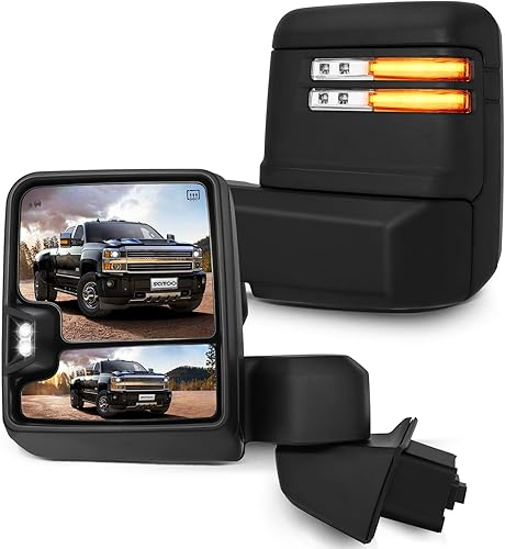 Miniatura 1 de SCITOO Espejos de remolque con calefacción, ancho de señal de giro con sensor de temperatura de luz auxiliar para funcionamiento, retrovisores