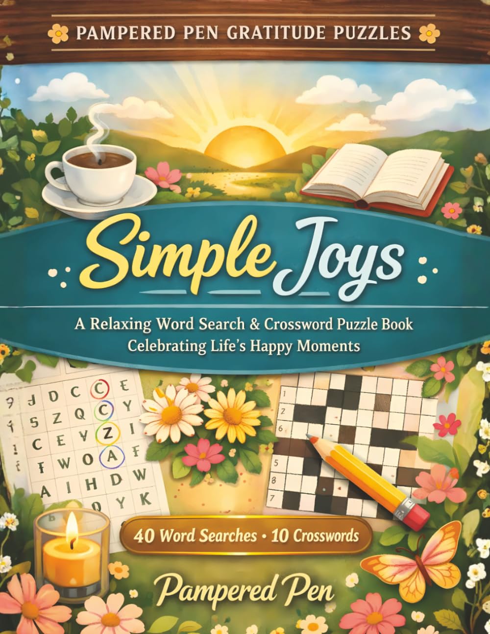 Simple Joys: A Relaxing Word Search & Crossword Puzzle Book Celebrating Life’s Happy Moments (The Pampered Pen Gratitude Puzzle Series)
