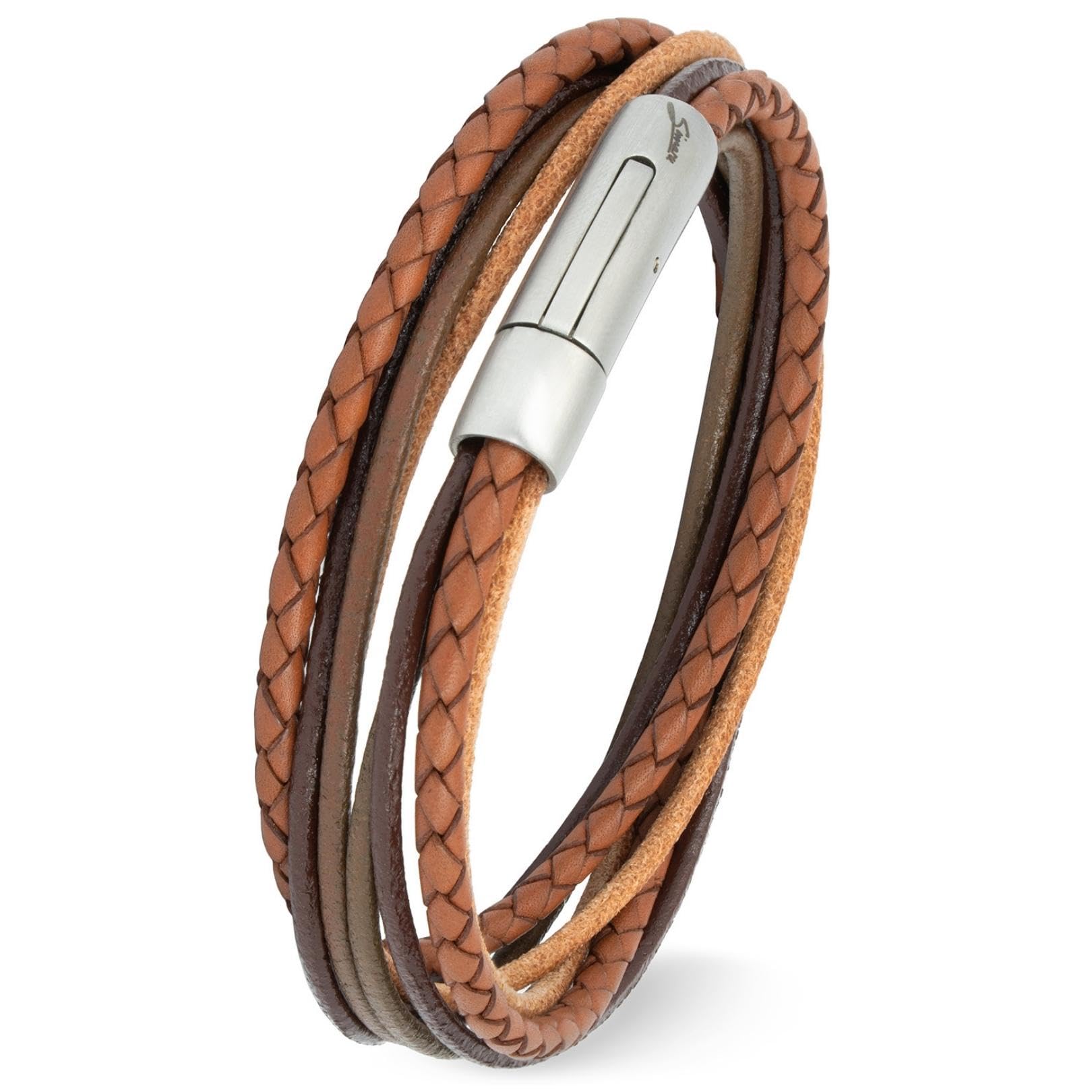 Simaru Bracciale in pelle per uomo e donna, in vera pelle con chiusura a gancio in acciaio inox, qualità premium Made in Germany