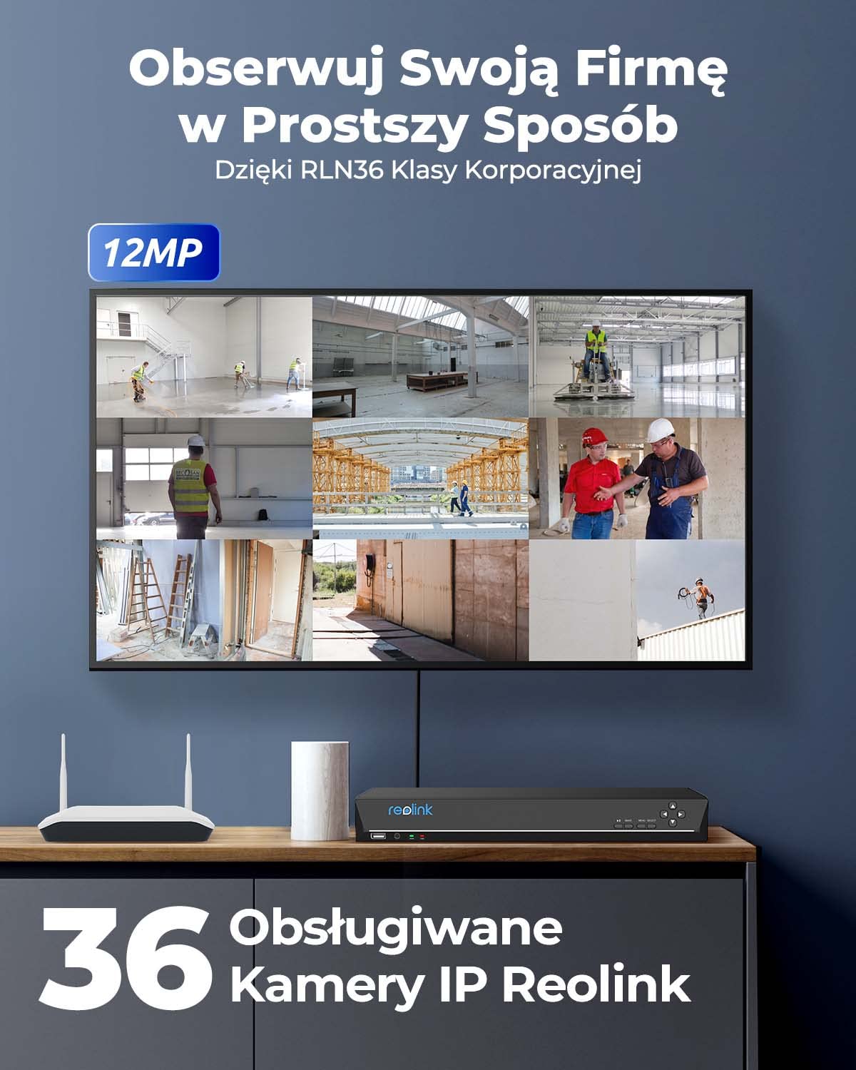 Reolink 12MP NVR 36-kanałowy system CCTV, 3 sloty na dyski twarde, brak w zestawie, obsługa kamer IP 12MP/4K/5MP/4MP HD Reolink Nagrywanie monitoring 24/7, zintegrowany system alarmowy O/I, RLN36