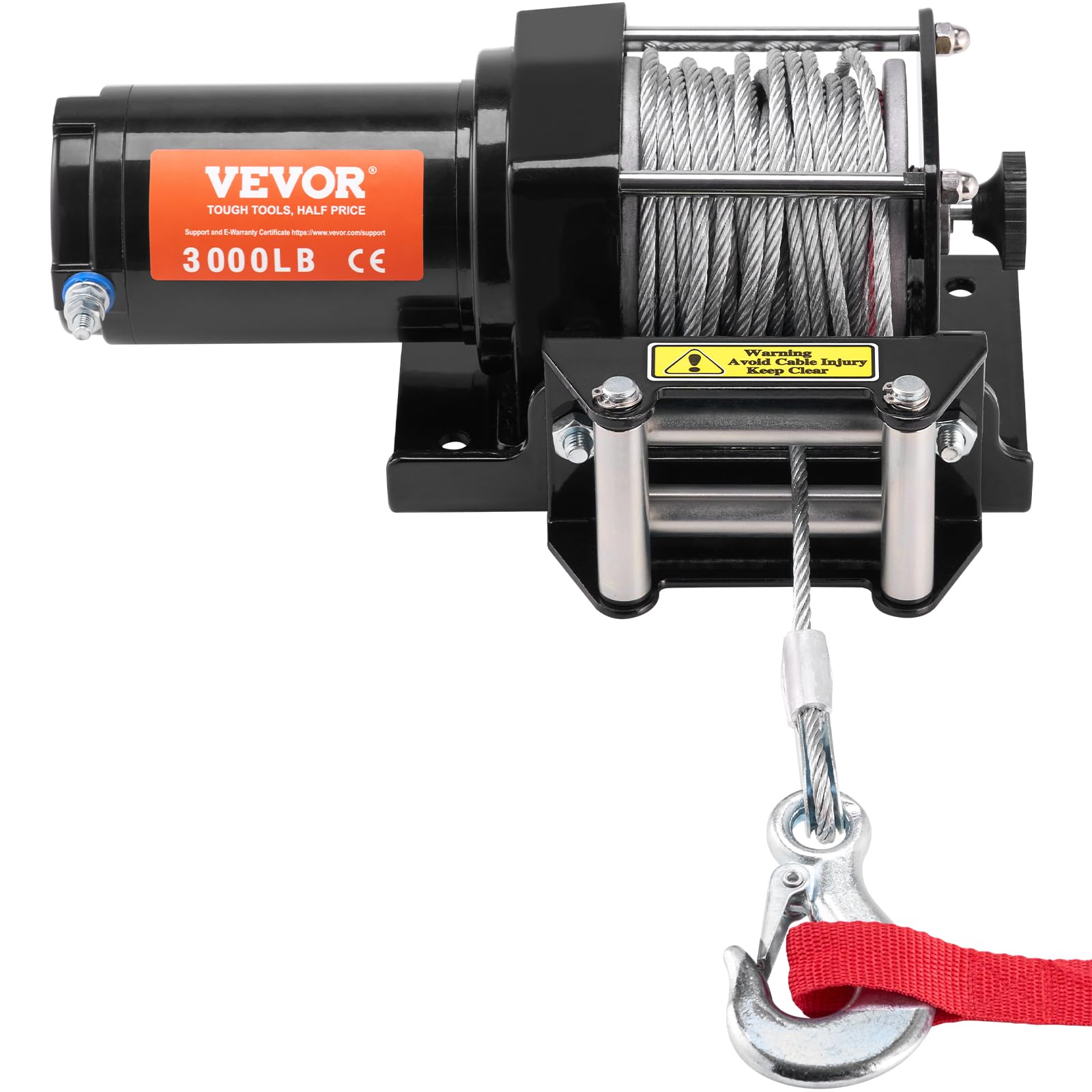 VEVOR Wciągarka ATV, elektryczna wciągarka 1,360 kg, 12 V, mała wciągarka ATV UTV, ze stalową rolką linową 3/40.6 cm x 12 m, przewodowy pilot zdalnego sterowania, wodoodporność IP55, do holowania