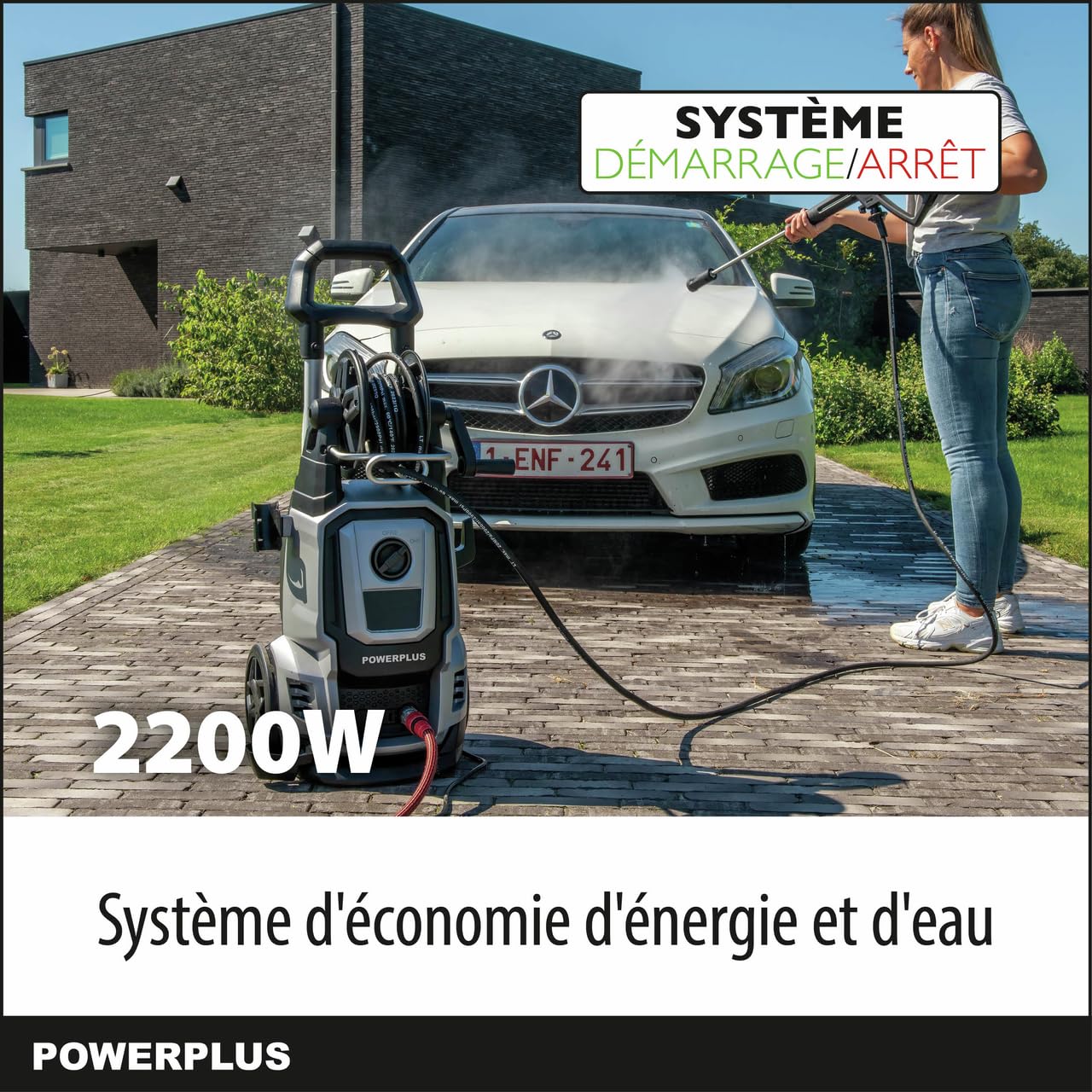 Powerplus Hidrolimpiadora Eléctrica POWXG90421 - Limpiadora de Terrazas de 2200 W, 170 Bares y 50 °C - con Manguera de 8 m y Accesorios Incluidos