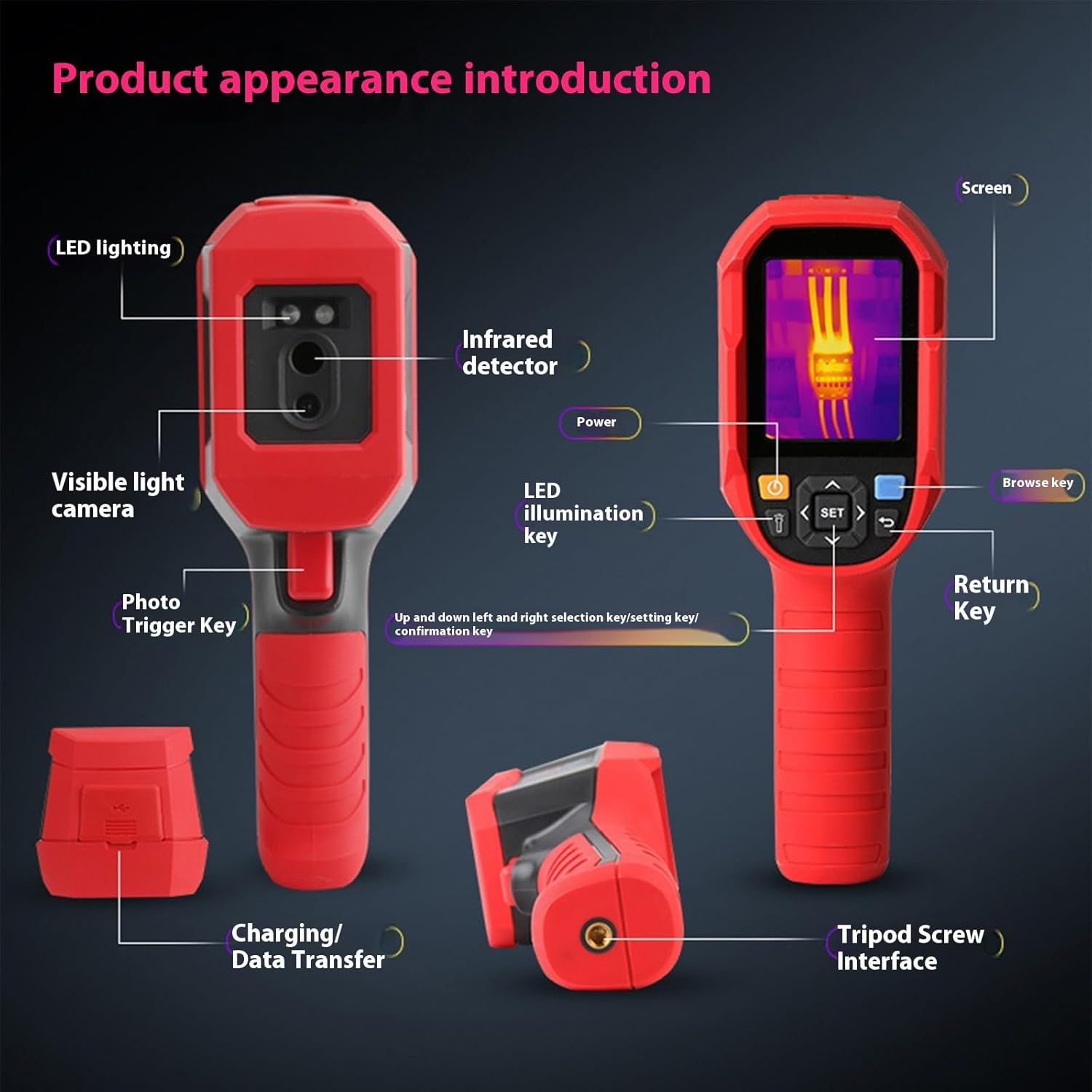 Thermal Imaging Camera 256x192 Handheld Imager for Pipelines Heating Leak Automotive Inspection -20℃-550℃ Imaging Camera