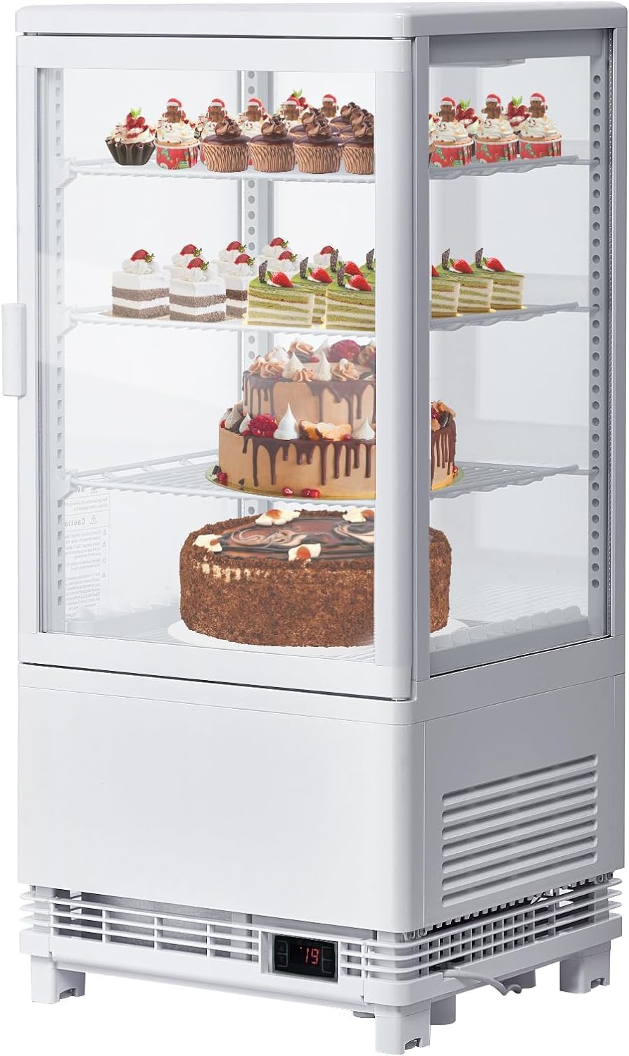 GARVEE Countertop Refrigerator, 2.8 Cu.Ft. Pastry Display Case for Bakery with LED, Frost-Free, Sliding Door, Commercial Fridge Display Case for Cafe and Restaurant, 3-Tier Design, White