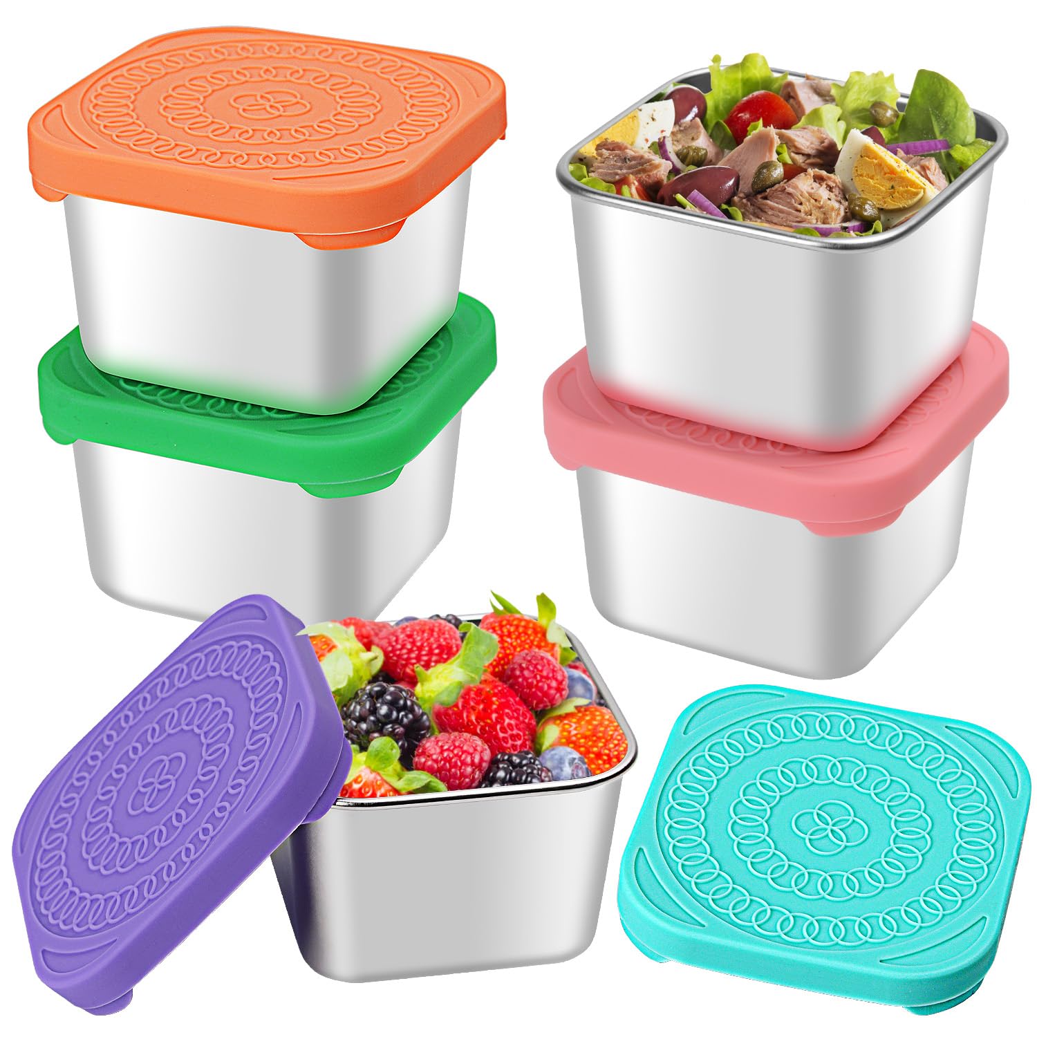 5Pack 6oz Stainless Steel Snack Containers, Small Metal Food Storage Container with Silicone Lids, Leakproof Snack Lunch Container for Office, Travel