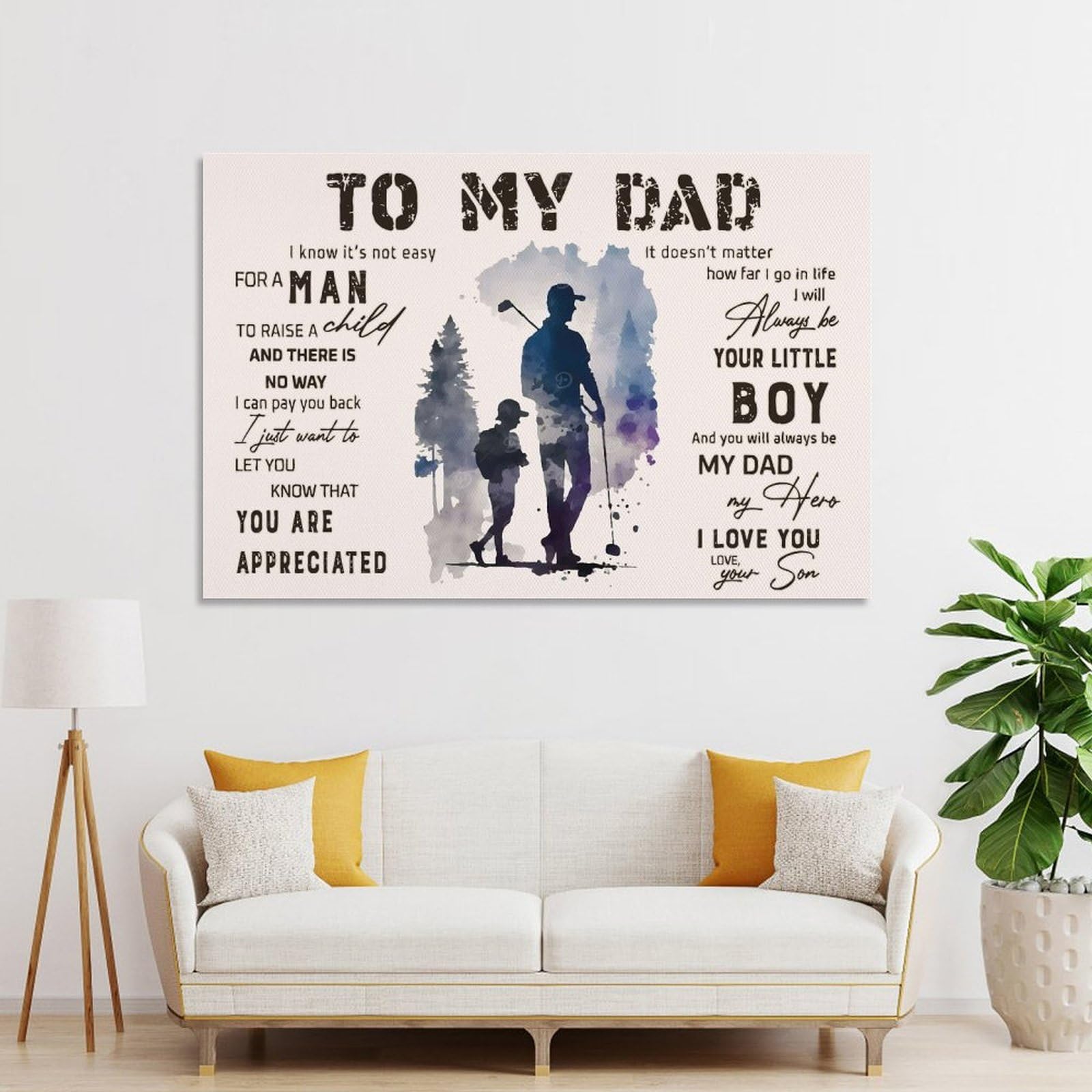 Junmoney Unframe-Style-17 Canvas Wall Decor To My Dad Playing Golf, 24X36inch(60X90cm), For Bedroom, Guest Room Or Reading Nook, Decorative Wall Art For Cosy Rooms