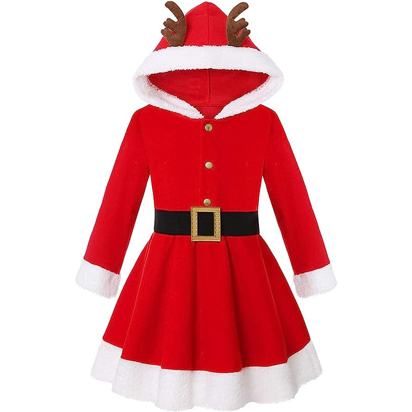 Genérico - Vestido de Navidad rojo de manga larga con capucha, traje festivo para espectáculos y fiestas