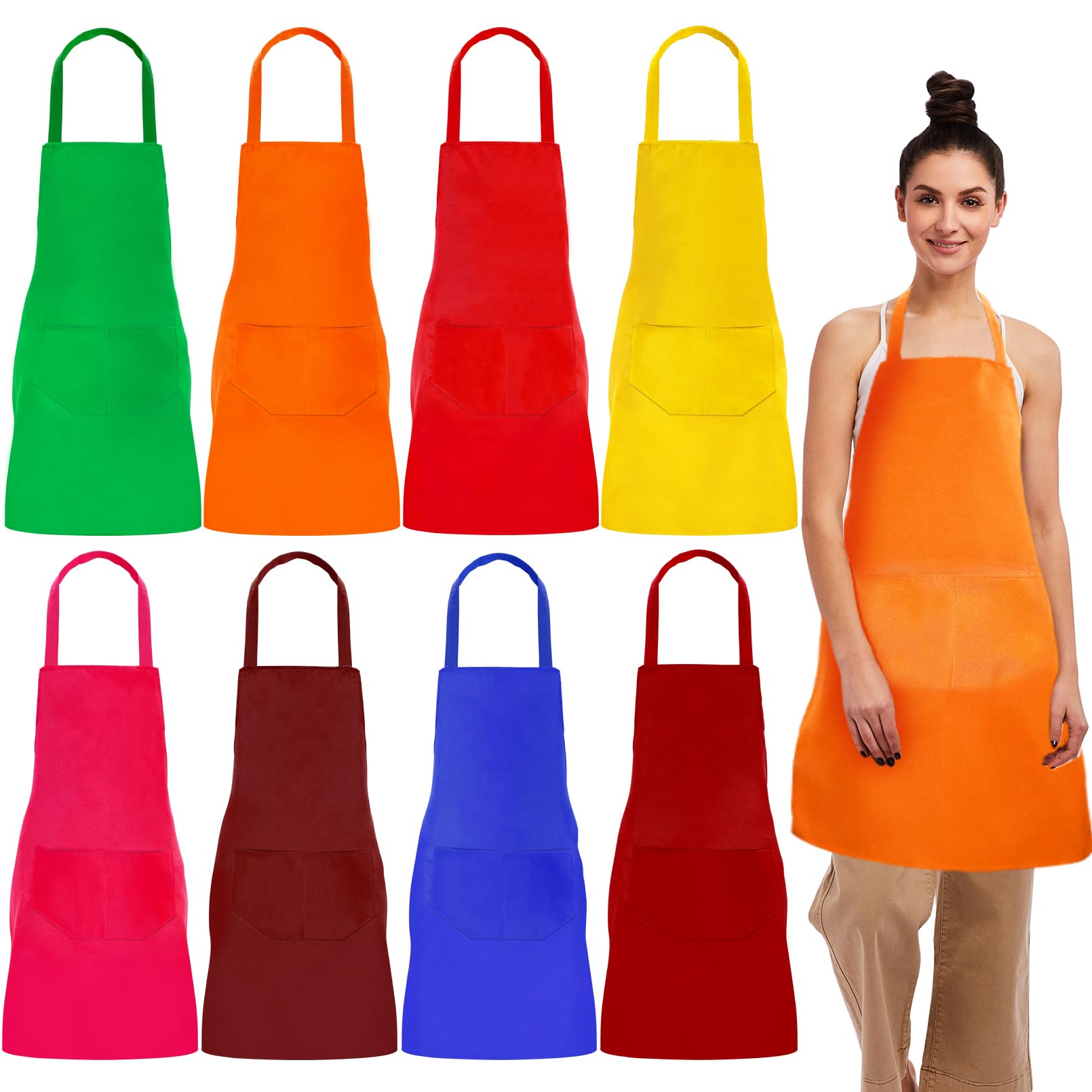 8 grembiuli da cucina regolabili, grembiule da cucina con 2 tasche, grembiule lavabile, grembiule da barbecue, grembiule da cucina per uomo e donna, 8 colori, multicolore, ca.