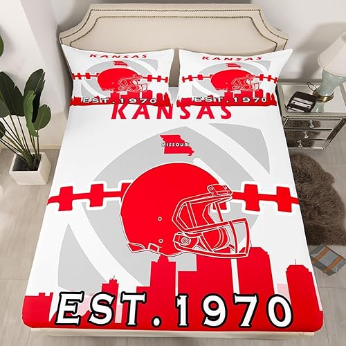 Miniatura 8 de Erosebridal Juego de sábanas de fútbol Queen, juego de sábanas de fútbol para niños, sábanas de fútbol americano, sábana bajera ajustable con 2