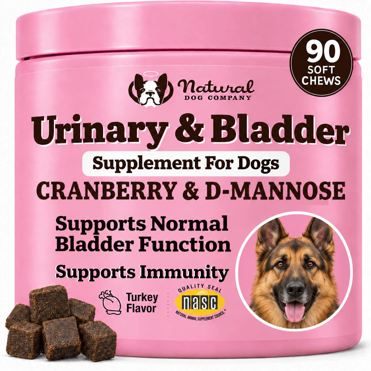 Natural Dog Company urinary & Bladder συμπλήρωμα για τα σκυλιά – Cranberry & D-Mannose μαλακά μάσημα με Marshmallow Root & Astragalus – Υποστηρίζει ούρα Φυλλαδική υγεία, λειτουργία της ουροδόχου κύστης & κανονική ροή ούρων