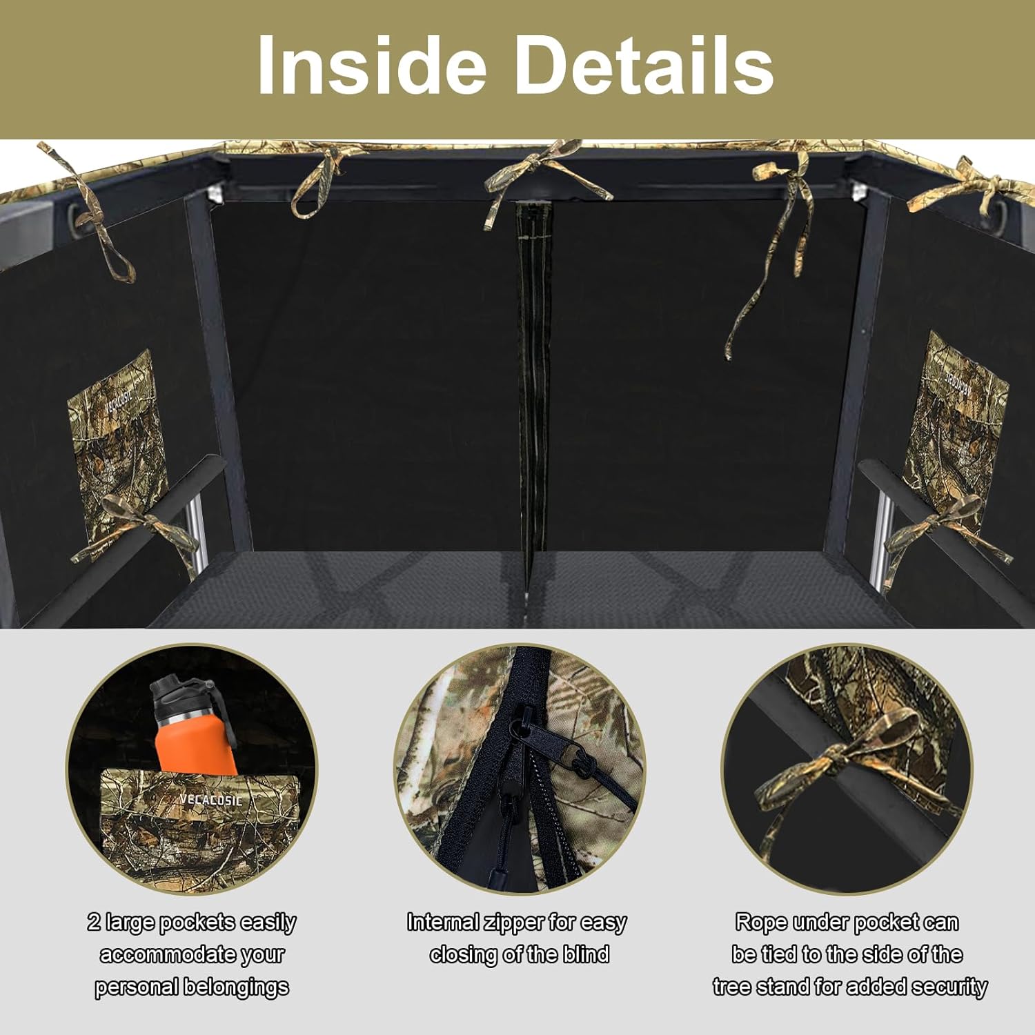 Tree Stand Blind Kit 138'' X 35.4'' Universal 2 Man Tree Stand Blinds For Deer Hunting Tree Stand Camouflage Silent Tree Stand Skirt Deer Ladder Stand Blind Kit Colorfast Treestand Blind Accessories - Image 4
