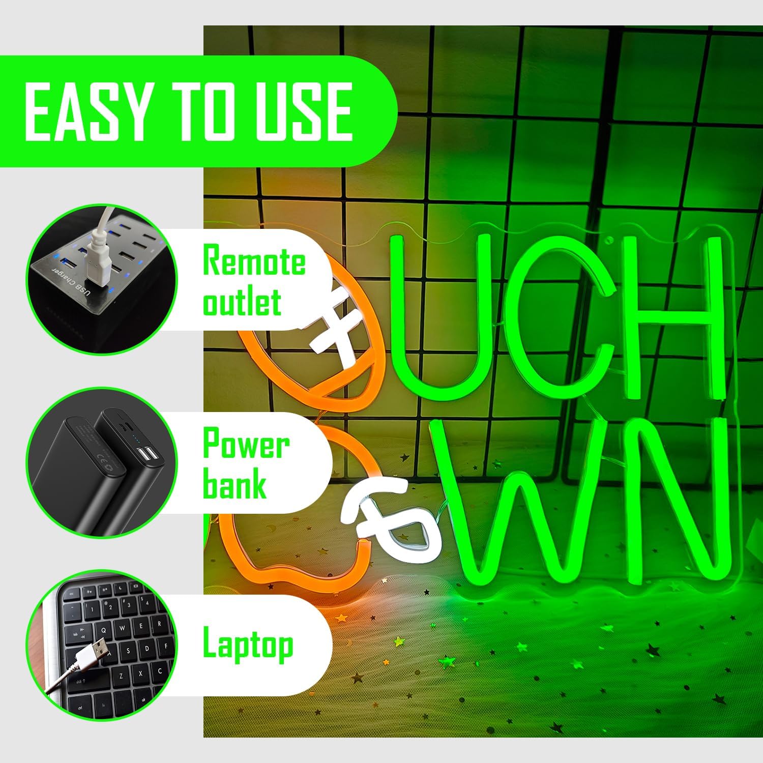 Touch Down Neon Sign Football Led Neon Sign for Wall Decor Football Helmet Neon Light Sign Rugby Light Up Sign for Man Cave Birthday Game Day Bedroom Tailgate Party Home Football Fans Gift - Image 3