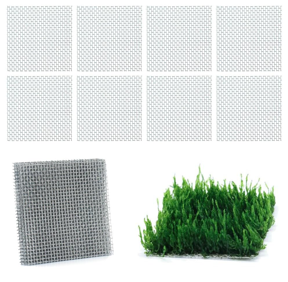 LINLAN 9 Pieces 3.1X3.1in (8X8cm) Aquarium Moss Mesh, 304 Stainless Steel Aquatic Moss Wall, Easy to...