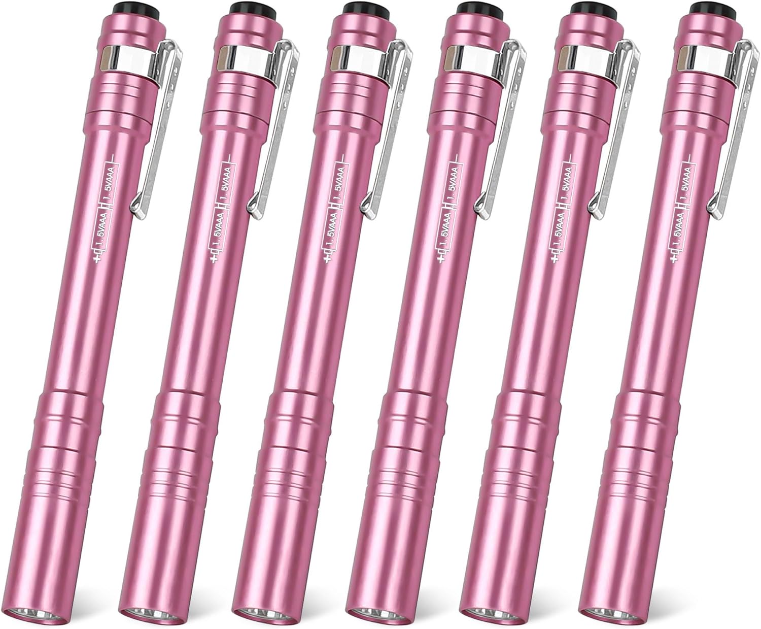 FASTPRO 6-Pack Pen Light, Aluminum LED Penlights with Batteries Included, Pocket Pen Flashlight with Clip for Inspections, Repairs, Camping and Emergencies, Pink