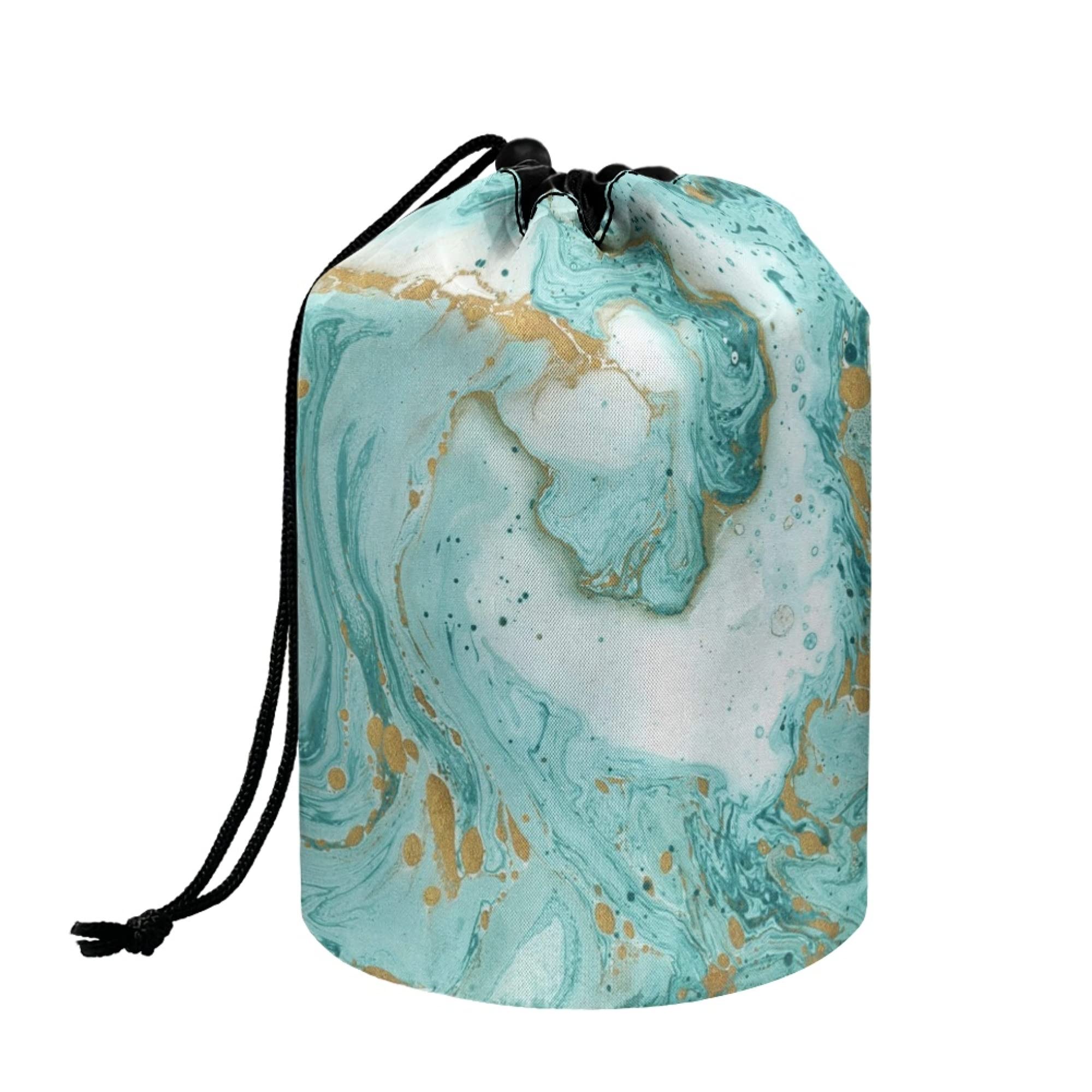 chaqlin Hippie Lotus Print Travel Cosmetic Bags Barrel Makeup Bag,Women Girls Portable Foldable Cases Multifunctional Toiletry Bucket Bags Round Organizer Storage Pocket — view 34