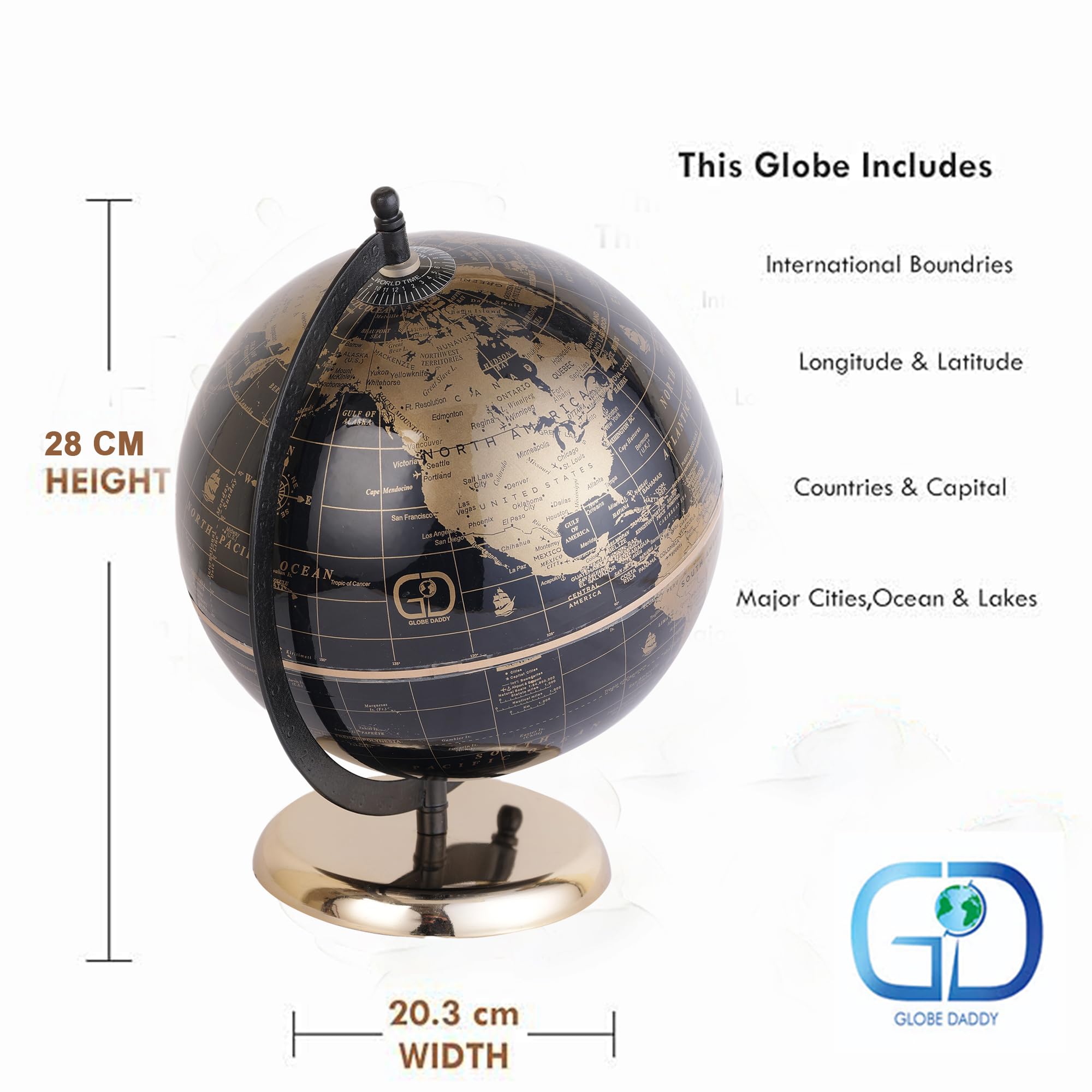 GLOBE DADDY 8 Inch Rotating World Globe with Metal Arc Base for Home Decor, Office Table, Geography Learning, Studio or Cafe Decoration, Unique Gifts, Birthday and Aniversary Gift.