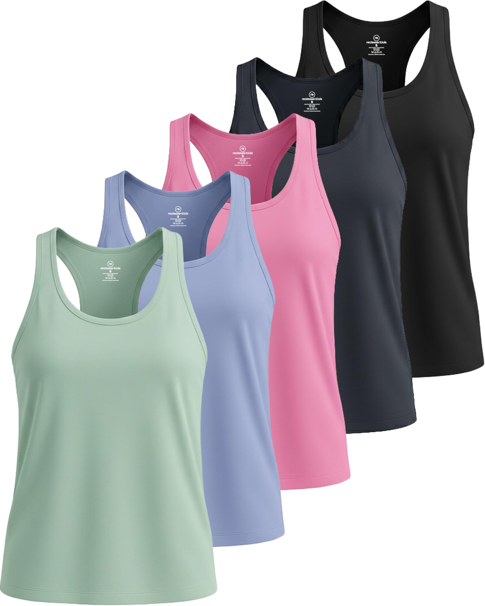 5 Pack: Women's Dry Fit Tank Top - Racerback Sleeveless Workout Athletic Gym Shirt (Available in Plus)-image-44