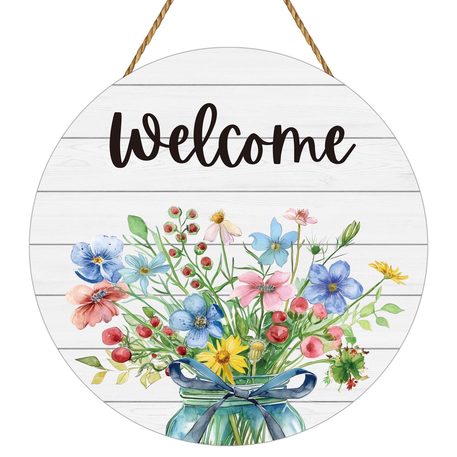 Spring Decorations for Home Spring Door Decor Mason Jar Flowers Wall Decor Metal Wreaths for Front Door Hanger Welcome Sign for Porch Wall Indoor Home Decor (Flower)