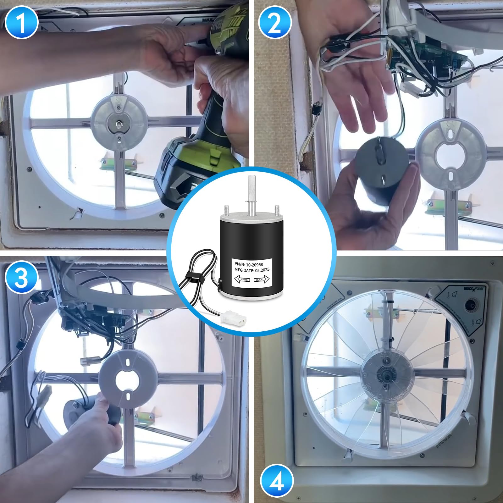 1020968 Motor de repuesto para ventilador de ventilación de RV, motor de ventilador de techo de 12 V con eje D, modelo 10-20968, silencioso, eficiencia energética, de larga duración, fácil de instalar