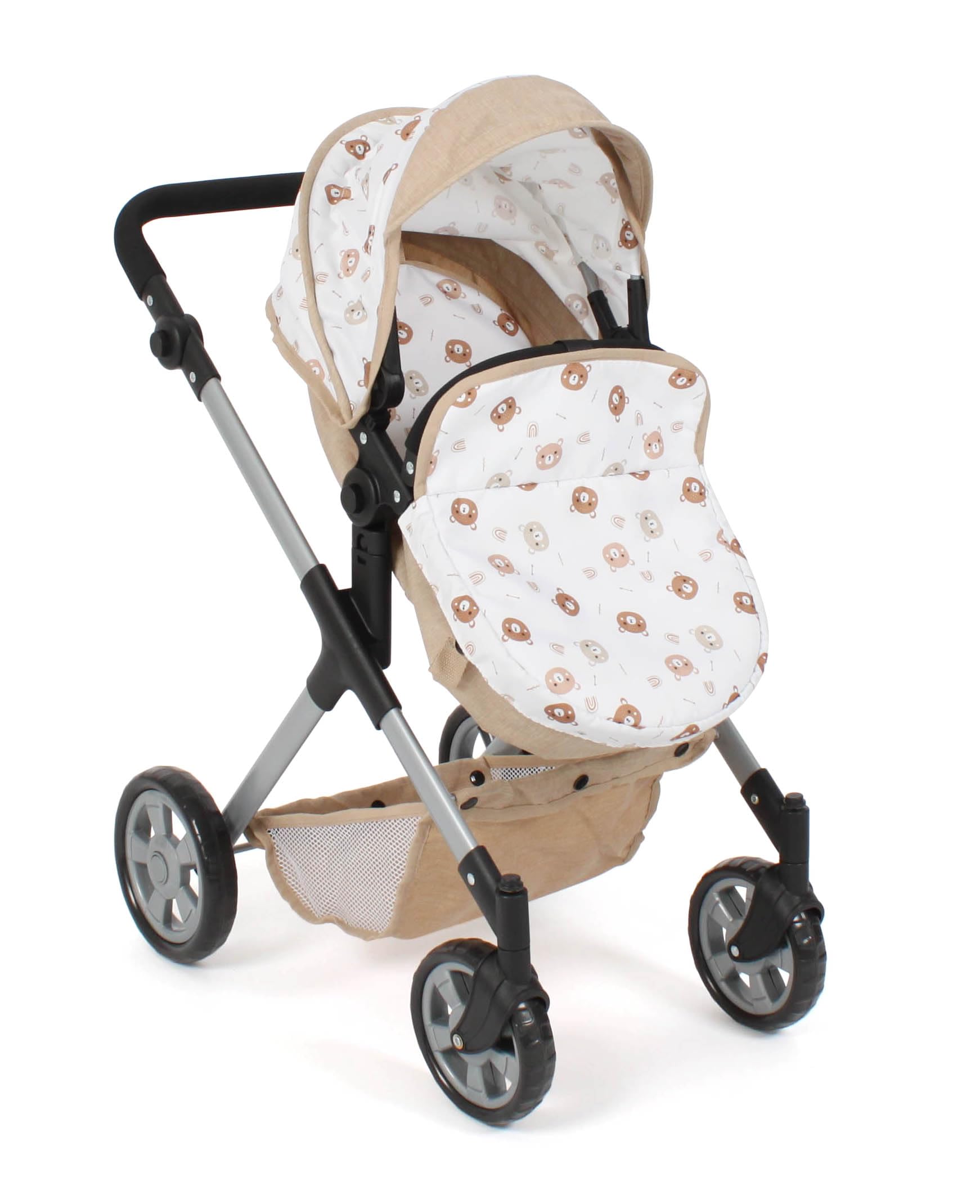 Bayer Chic 2000 Poussette de poupée 2 en 1 Mila - Ourson Beige - Poignée réglable en Hauteur 39-72 cm - Armature Moderne - Poupées jusqu'à 50 cm - 3-7 Ans