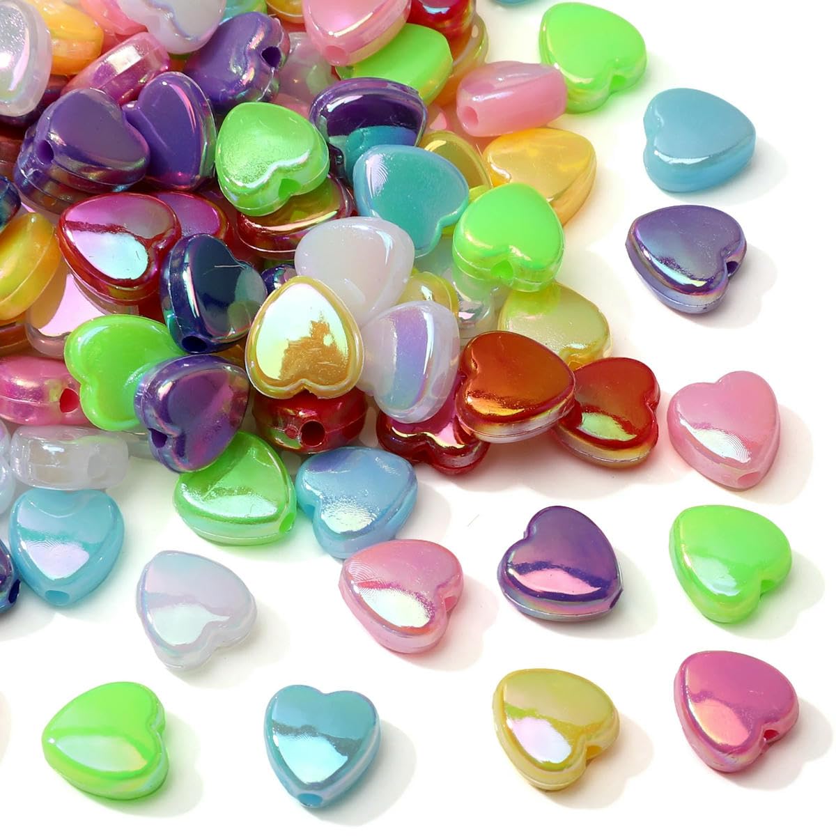 HUIOYG 100Pcs 8×9mm Acrylic Heart Beads Loose Spacer Beads for Handmade Jewelry