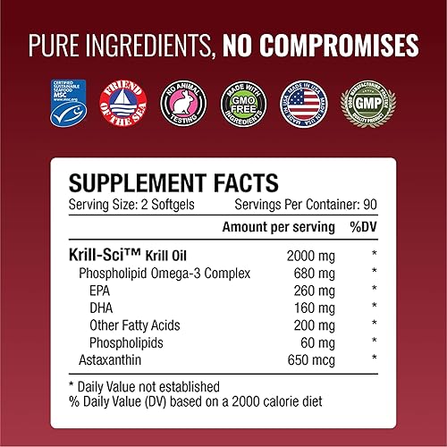 Miniatura 4 de Approved Science Aceite de krill - 2000 mg de aceite de krill antártico, 650 mcg de astaxantina - 260 mg EPA, 160 mg DHA - 180 cápsulas blandas