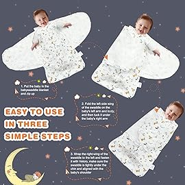 Ftikvo Swaddle-Blanket Baby Girl & Boy Swaddles Newborn Infant Transition 100% Cotton Wrap Blankets, 3-Way Adjustable Wearable Blanket, TOG 1.0 (Dinosaur, Small, 0-3 Month)
