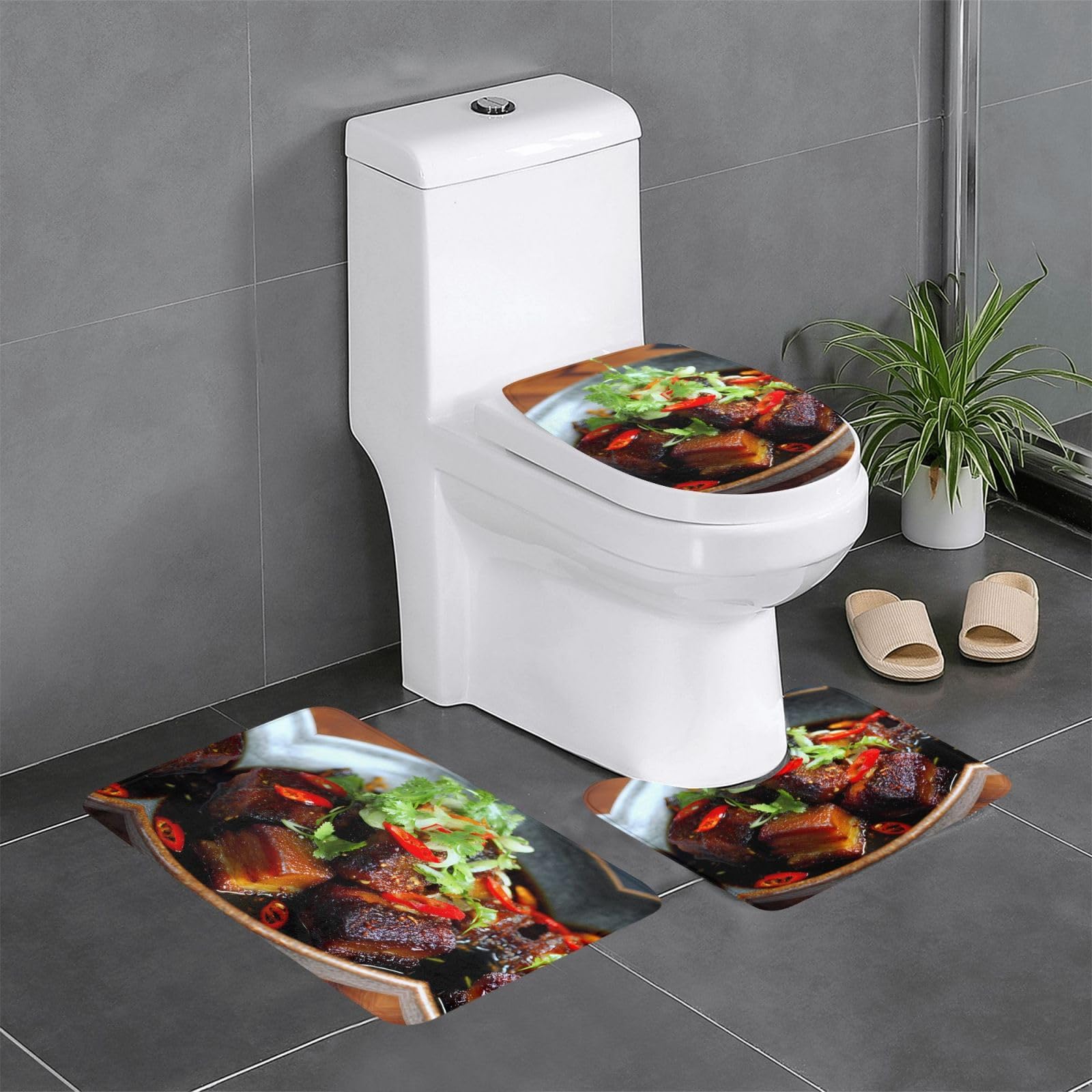 Tapis antidérapants de salle de bain lot de 3 tapis rectangulaire U O toilettes