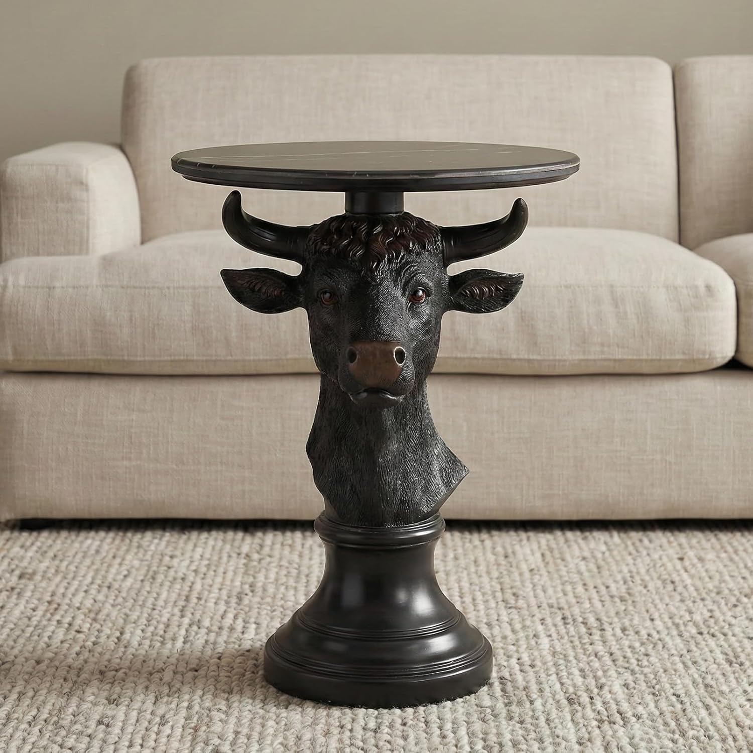 Eagle Head Accent Side Table - End Table with Faux Marble Top Unique Eagle Statue Decor for Living Room Bedroom Entryway Elegant Animal Sculpture Modern Classical Decoration, Realistic