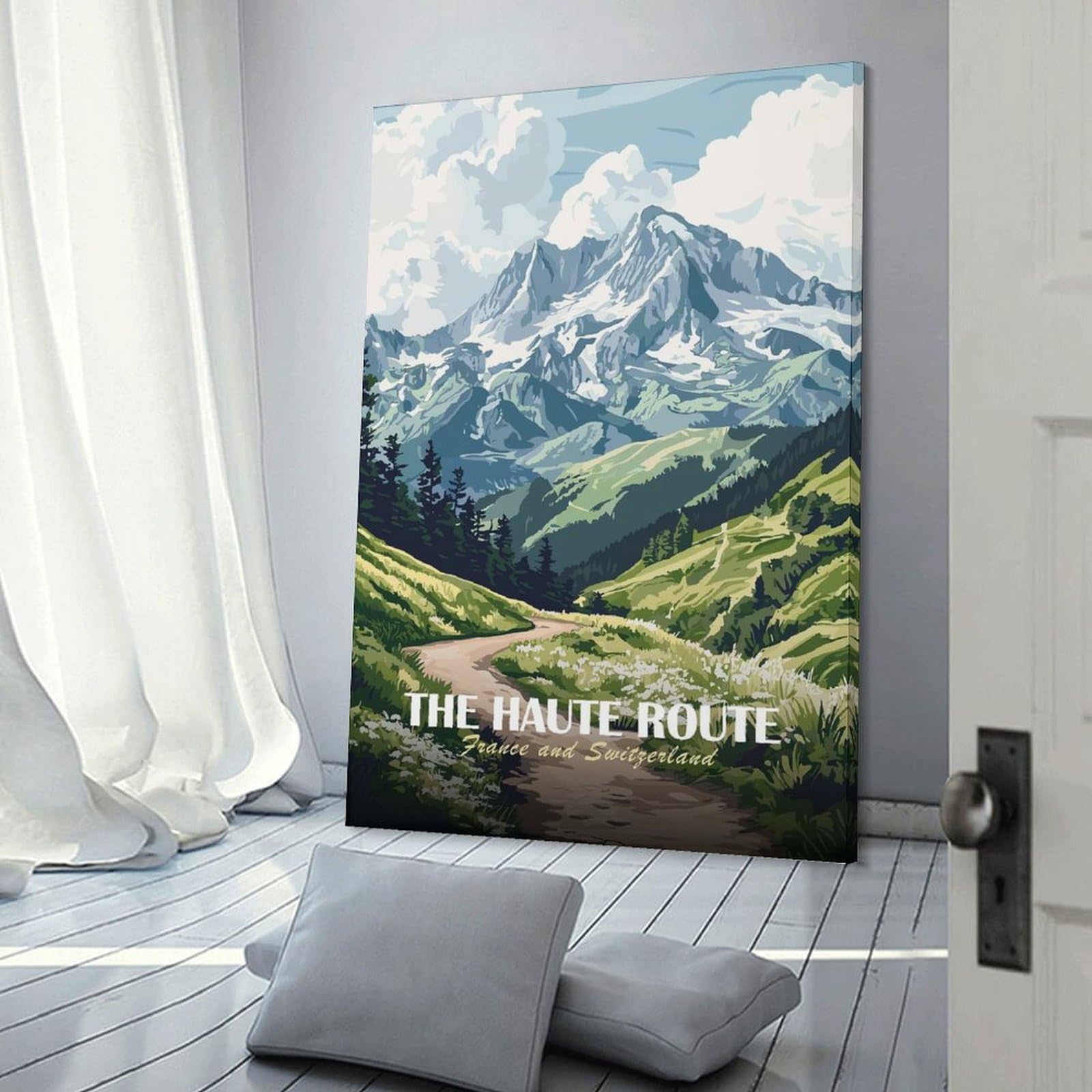 Junmoney The Haute Route France And Switzerland Decorative Wall Artwork 20x30inch(50x75cm), for Front Hall, Corridor Or Welcome Spaces, Decorative Wall Art for Narrow Spaces
