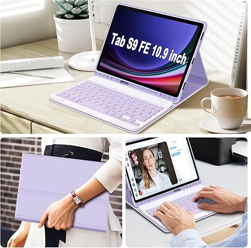 Miniatura 7 de GOKOCO Funda con teclado para Samsung Galaxy Tab S10 FES9 FE 10.9"S9 11", funda magnética desmontable con soporte para bolígrafo S para