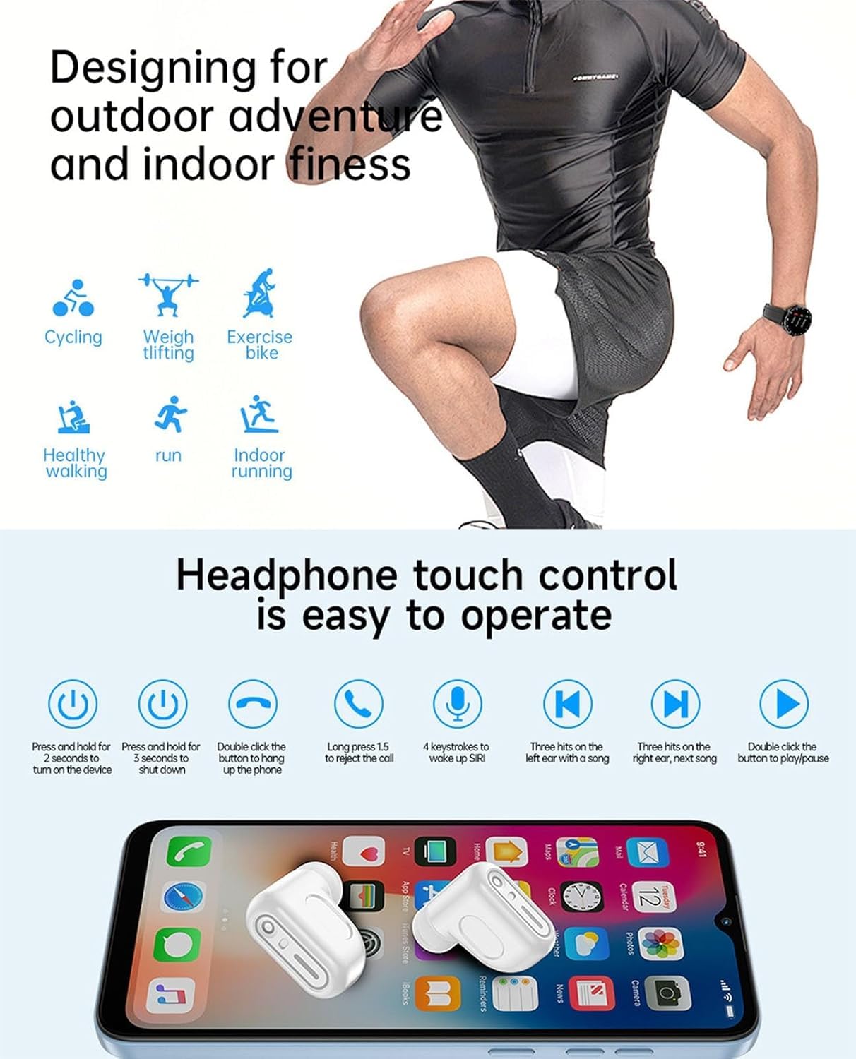 Inteligentny zegarek z słuchawkami, 2 na 1 smartwatch ze słuchawkami, kombinacja 1.43 ”ekran HD Smart Watch i wkładki douszne na Androida iOS, z otrzymanym połączeniem, rekordem ćwiczeń moni