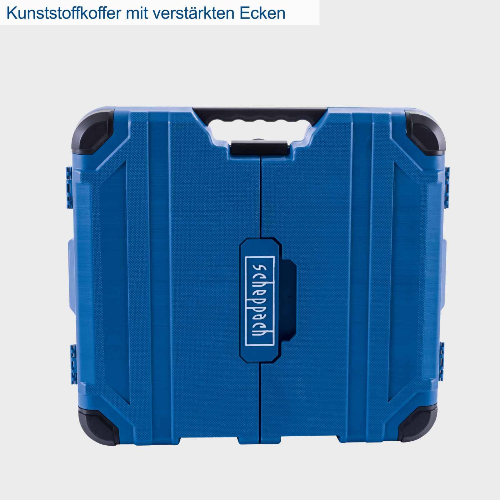 Scheppach TB99 Werkzeugkoffer gefüllt 90-tlg Werkzeug Set | Werkstattkoffer bestückt mit Schraubenschlüssel, Hammer, Zange, Schraubenzieher, Werkzeugkiste klappbar für Werkstatt und Haushalt
