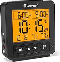 Vista 10 de Geevon Reloj despertador atómico de viaje con retroiluminación automática/8s, 2 ajustes de alarma, detección de temperatura, aumento de sonidos
