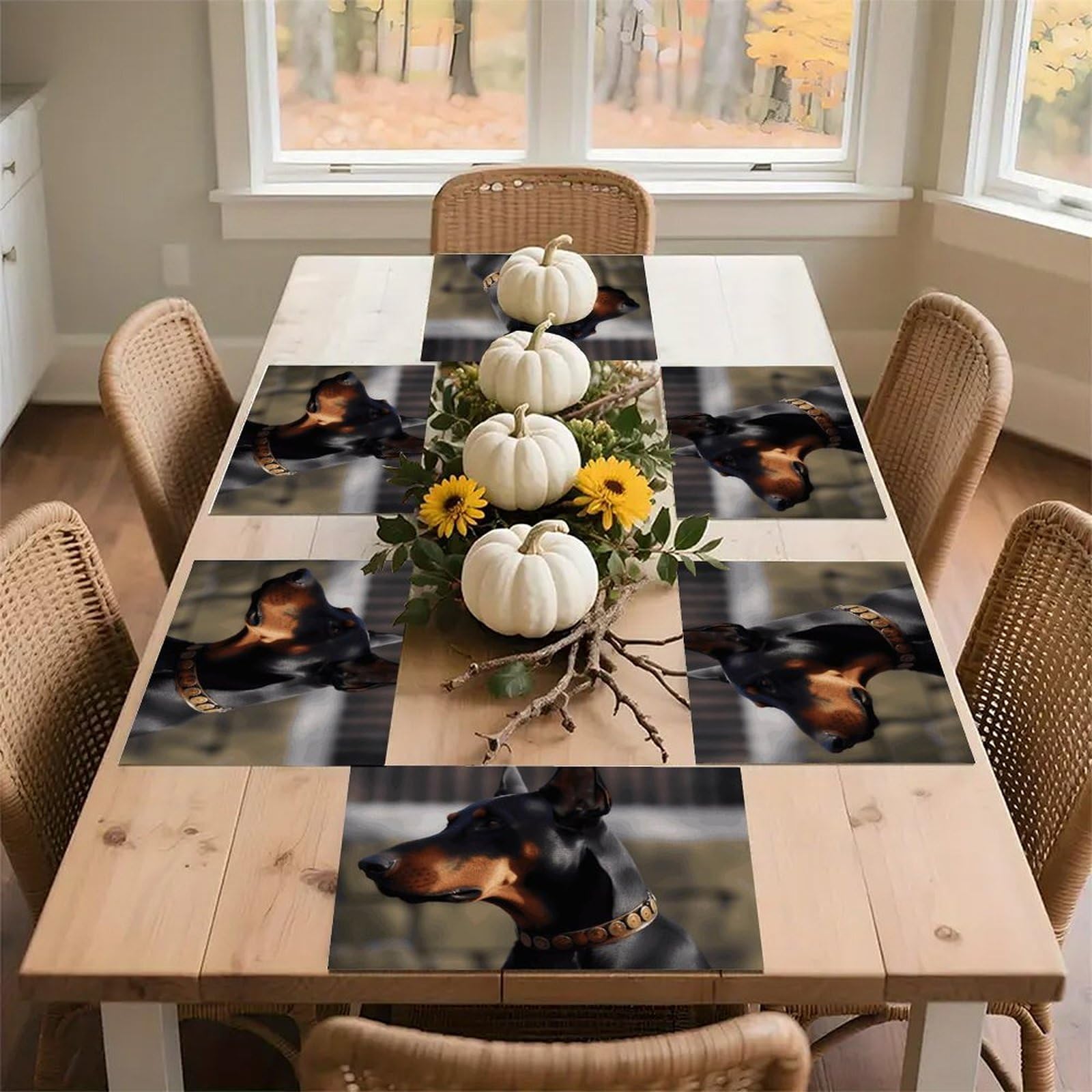 Doberman Place Mat for Restaurant, Portable Table Mat for Kitchen, Anti-Slip Placemats for Home, Fashionable Place Mats for Wedding, Party, Hotels, Apartments 30x45cm*6